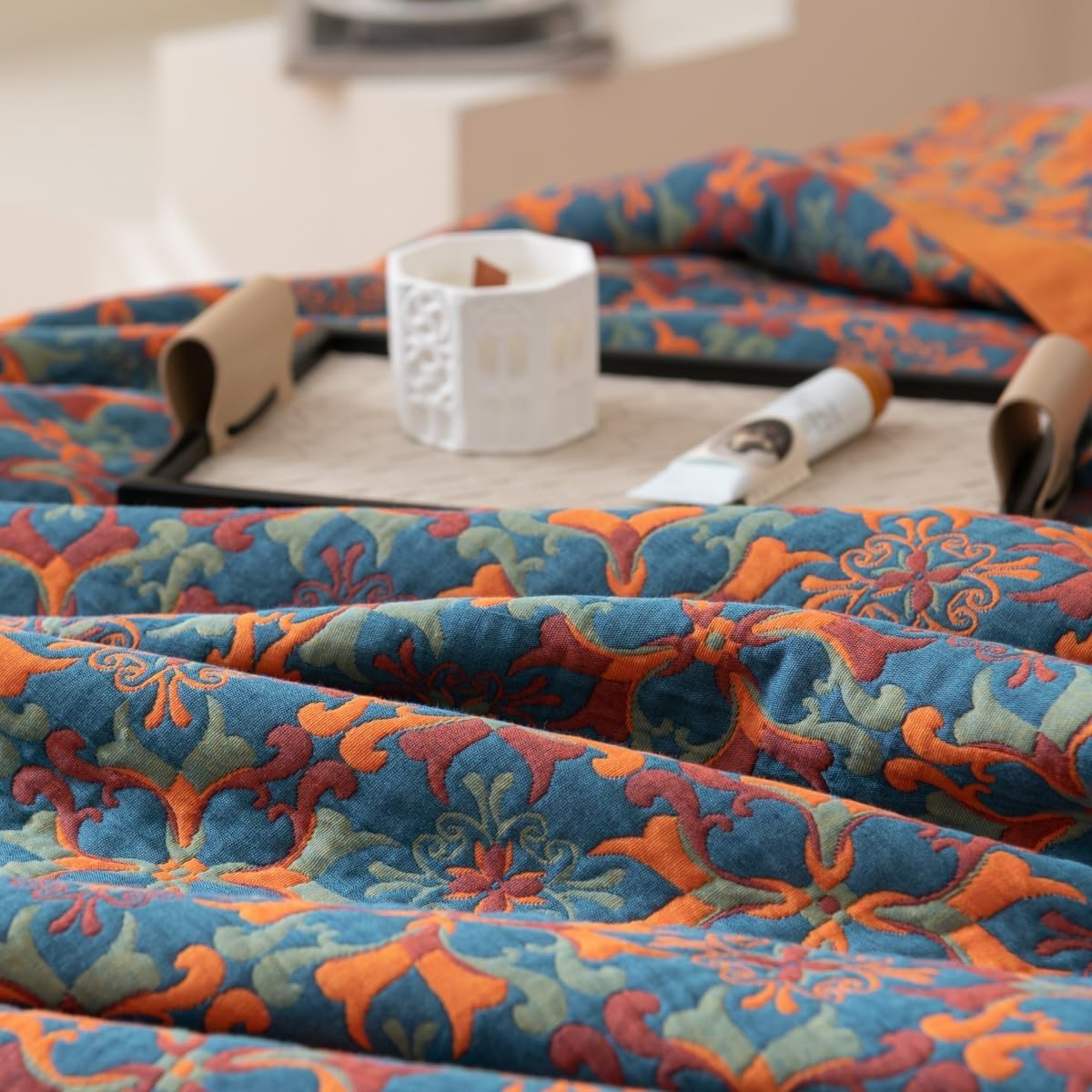 KJHG Couvre-lit Dessus De Lit Matelassé 2 Personnes Patchwork Courtepointe Boutis Jeté De Lit 100% Coton 3 Pièces Avec Housses D'oreiller ,Q-250x270CM