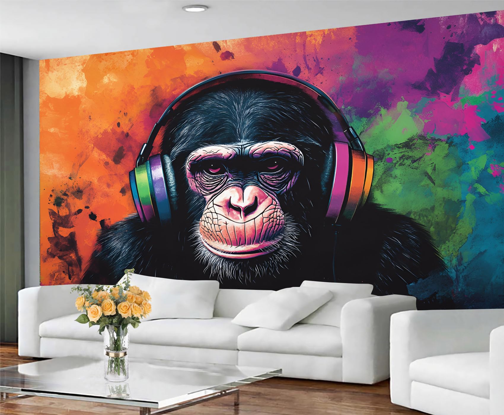 GIVLWF Wallpaper - Gorilla Home Decor & Mural, Colorful Graffiti Bedroom Wallpaper, Wall Paper for Living Room, Large Wall Mural - Not Self-Adhesive, Animal Music