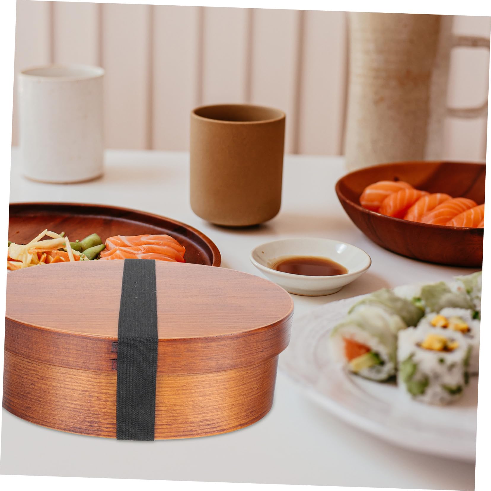 Boîte à Bento Japonaise Ovale en Bois Brun, Couvercle Scellé Portable
