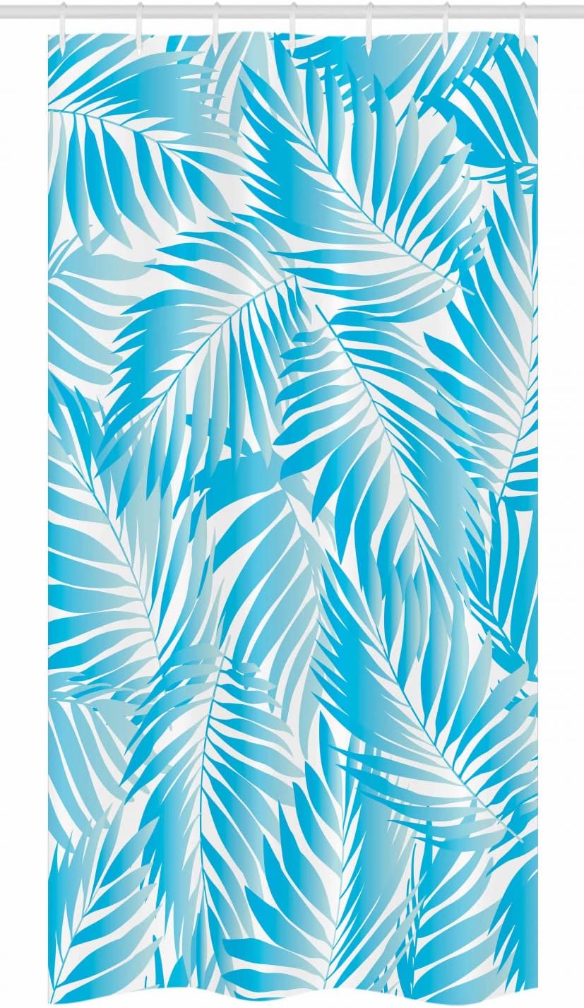 Ambesonne Leaf Stall Shower Curtain, Miami Tropical Aquatic Palm Leaves Exotic Colors Modern Summer Beach, Fabric Bathroom Decor Set with Hooks, 36" W x 72" L, Turquoise Aqua Blue