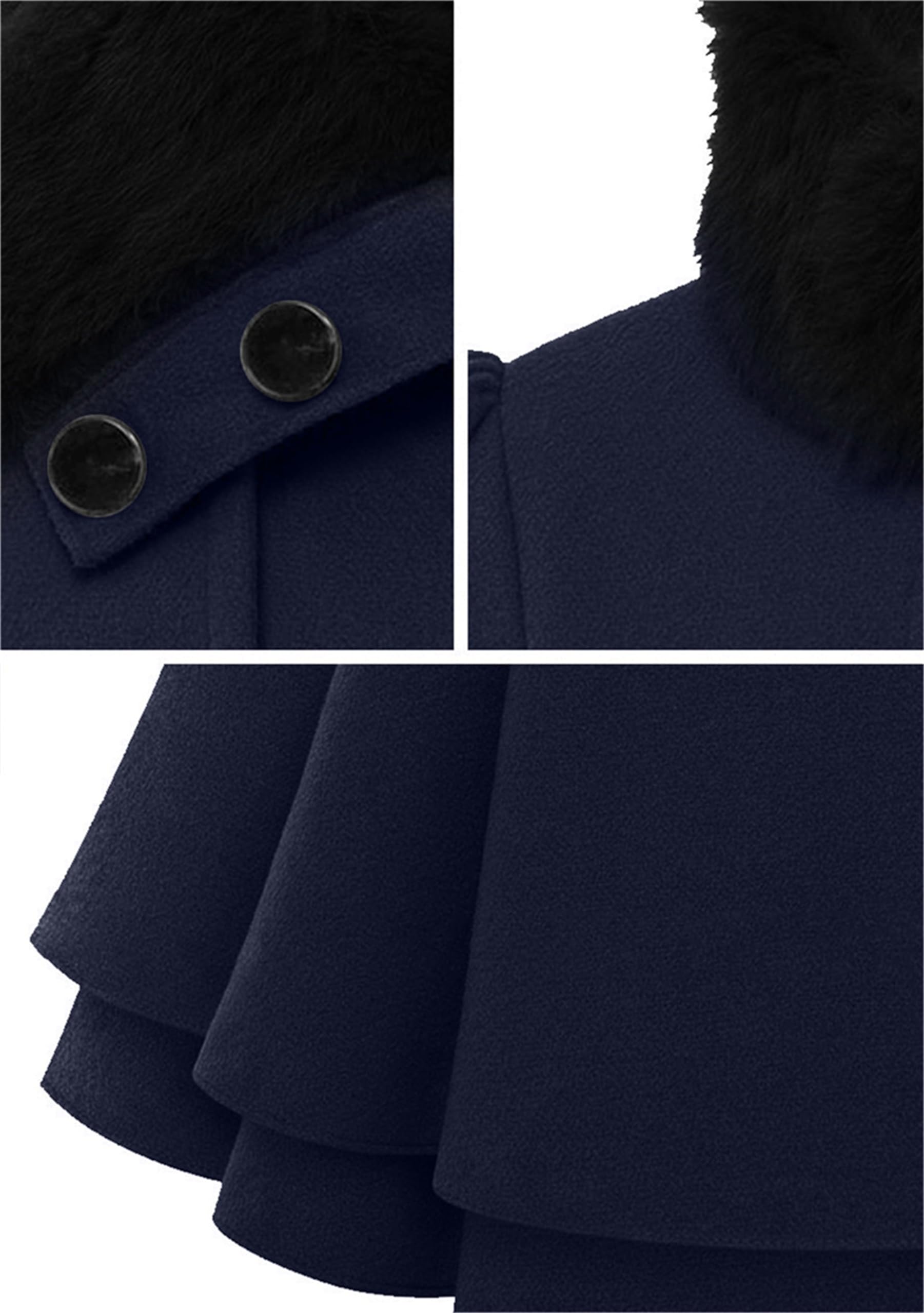 BOFETA Damen Kunstpelz Revers Wollmischung Erbsenmantel Doppelreihiger Plissierter Trenchcoat Jacke Mit Gürtel