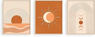 Mid Century Wall Art and Terracotta Decor - by Haus and Hues | Set of 3 Mid Century Art Prints | Moon Wall Art | Boho Art Wall Decor | Mid Century Modern Wall Art | Geometric Decor UNFRAMED (8x10)