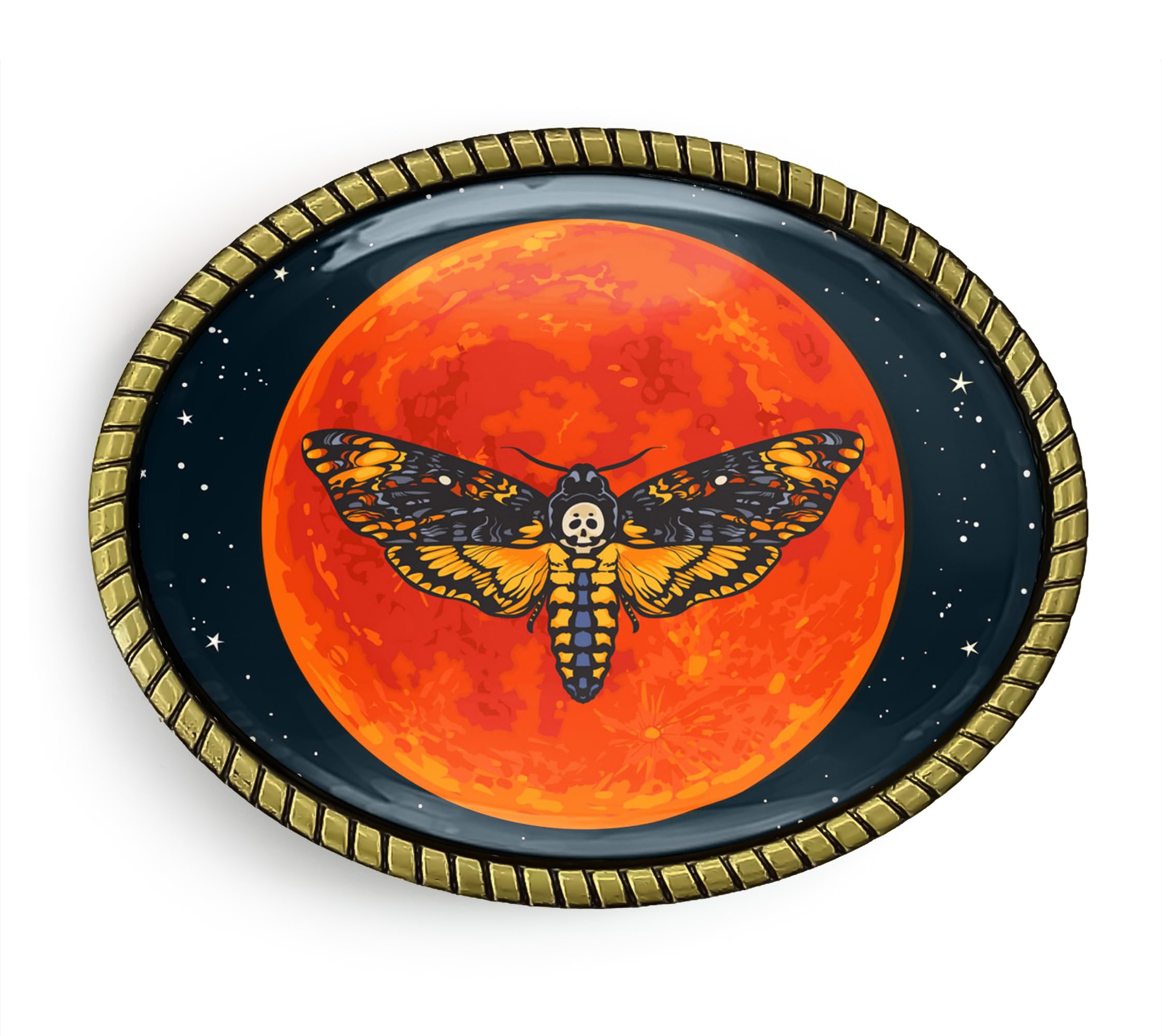 Magic Moon Celestial Belt Buckle - Alchemy Hawk Moth Artisan Handmade Buckle (Antique Gold)