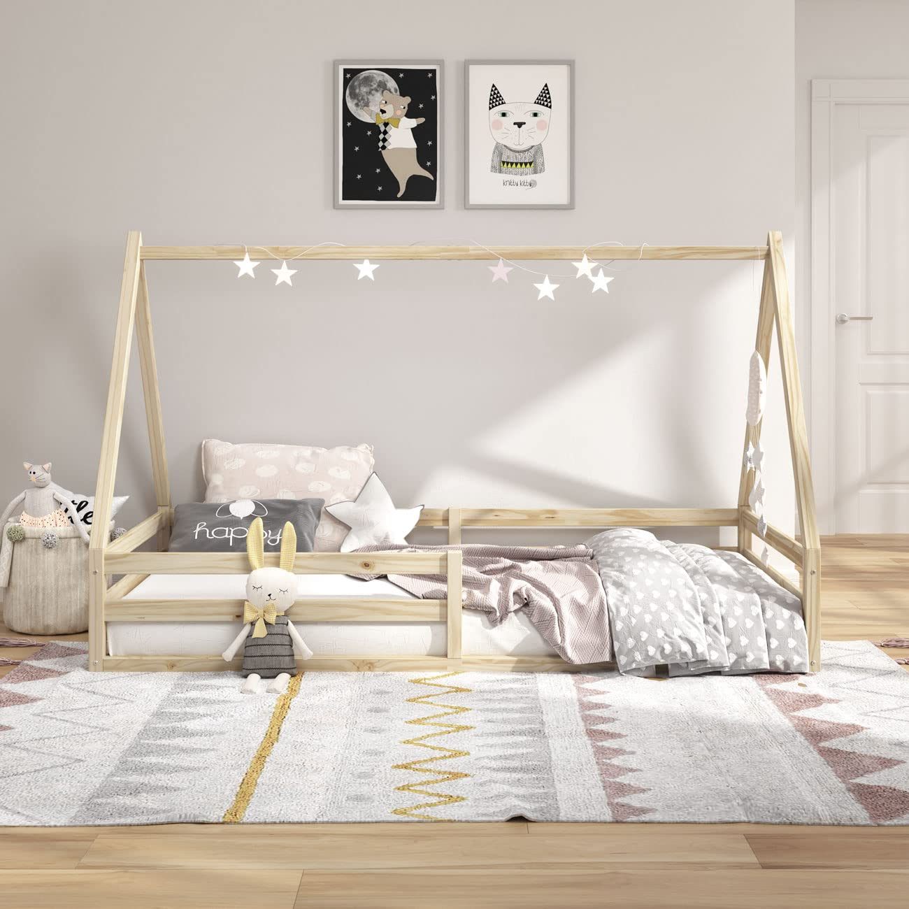 IDIMEX Lit cabane SILA 90x190 cm, lit Simple Enfant 1 Place Type Montessori, en pin Massif Finition Naturelle