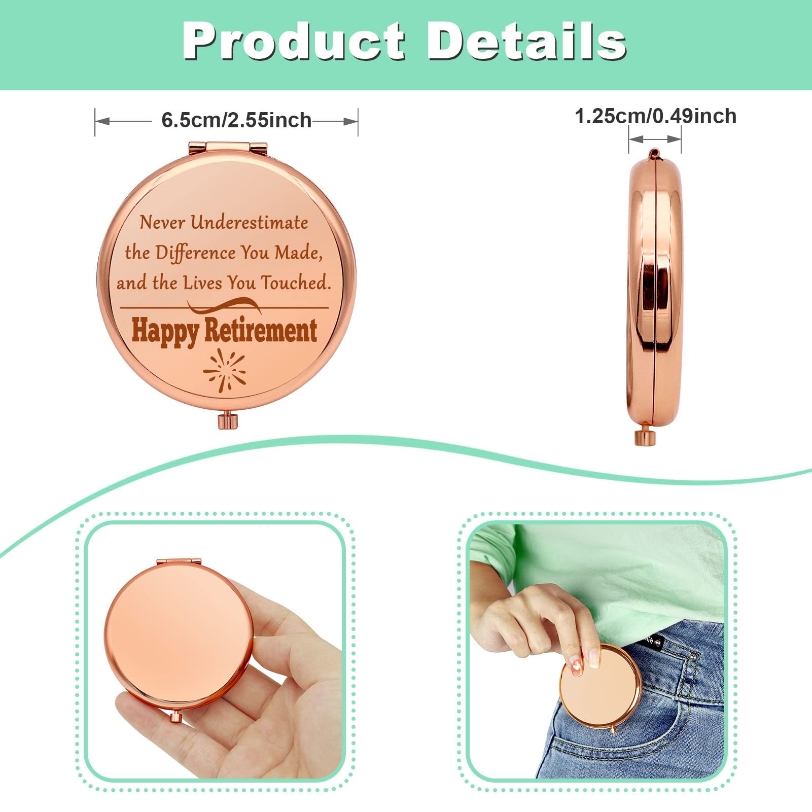 Ximalun Retirement Gifts for Women Compact Makeup Mirror for Colleagues Employee Boss Coworker Leaving Farewell Appreciation Retirement Gifts for Nurse Teacher Friend Mum Sister - Image 2