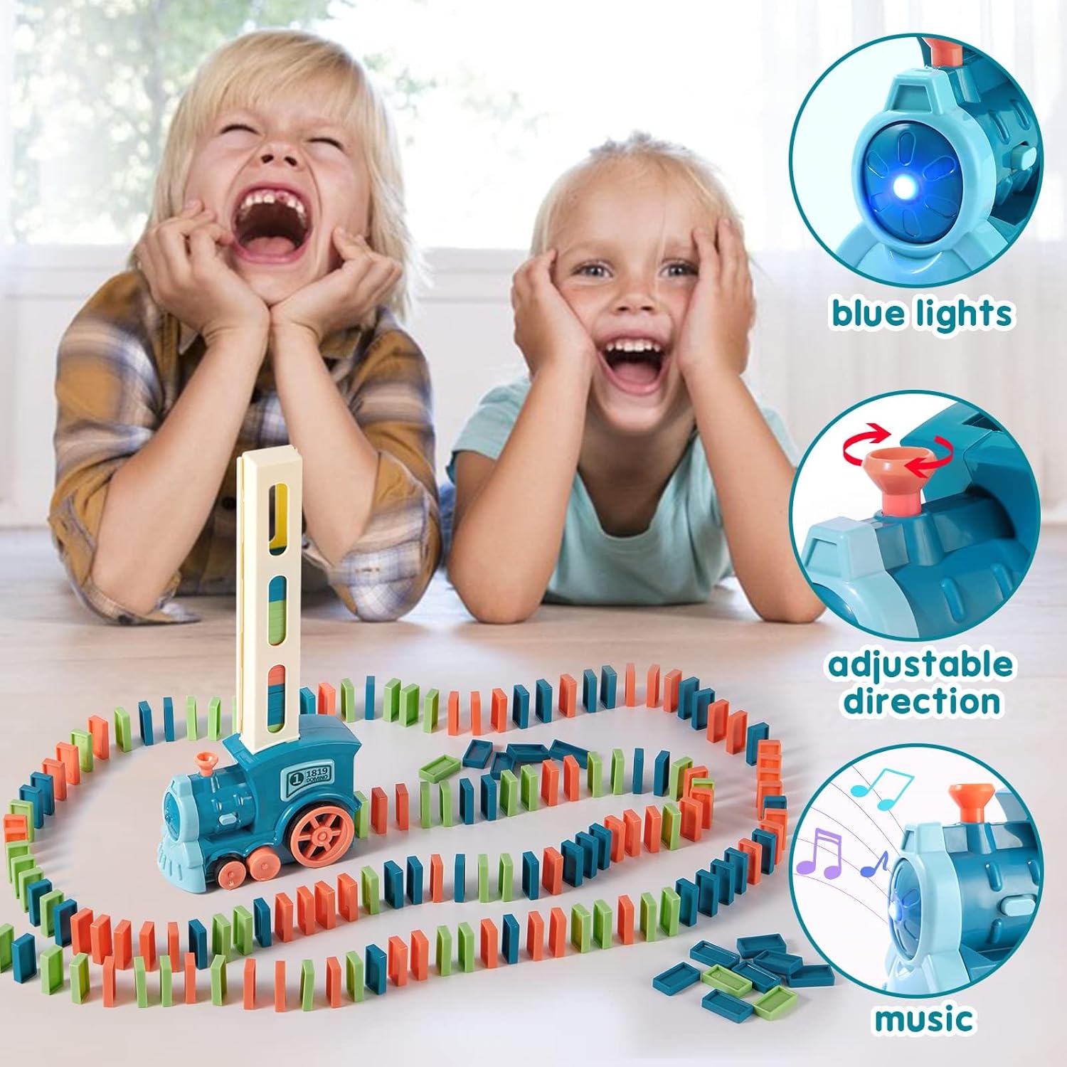 200 PCS Domino Train Toys Set with Stickers, Automatic Dominos Building and Stacking Creative Game, Electric Dominoes Stem Montessori Toys for Kids Autistic Boys Girls 2 3 4 Birthday Gifts