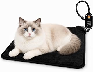 Pet Heating Pad for Cats & Dogs,Safe Electric Cat Warming Pad with Chew Resistant Cord,Automatic Induction Heated Cat Bed,Adjustable Temperature & Time(17.7" x 17.7")