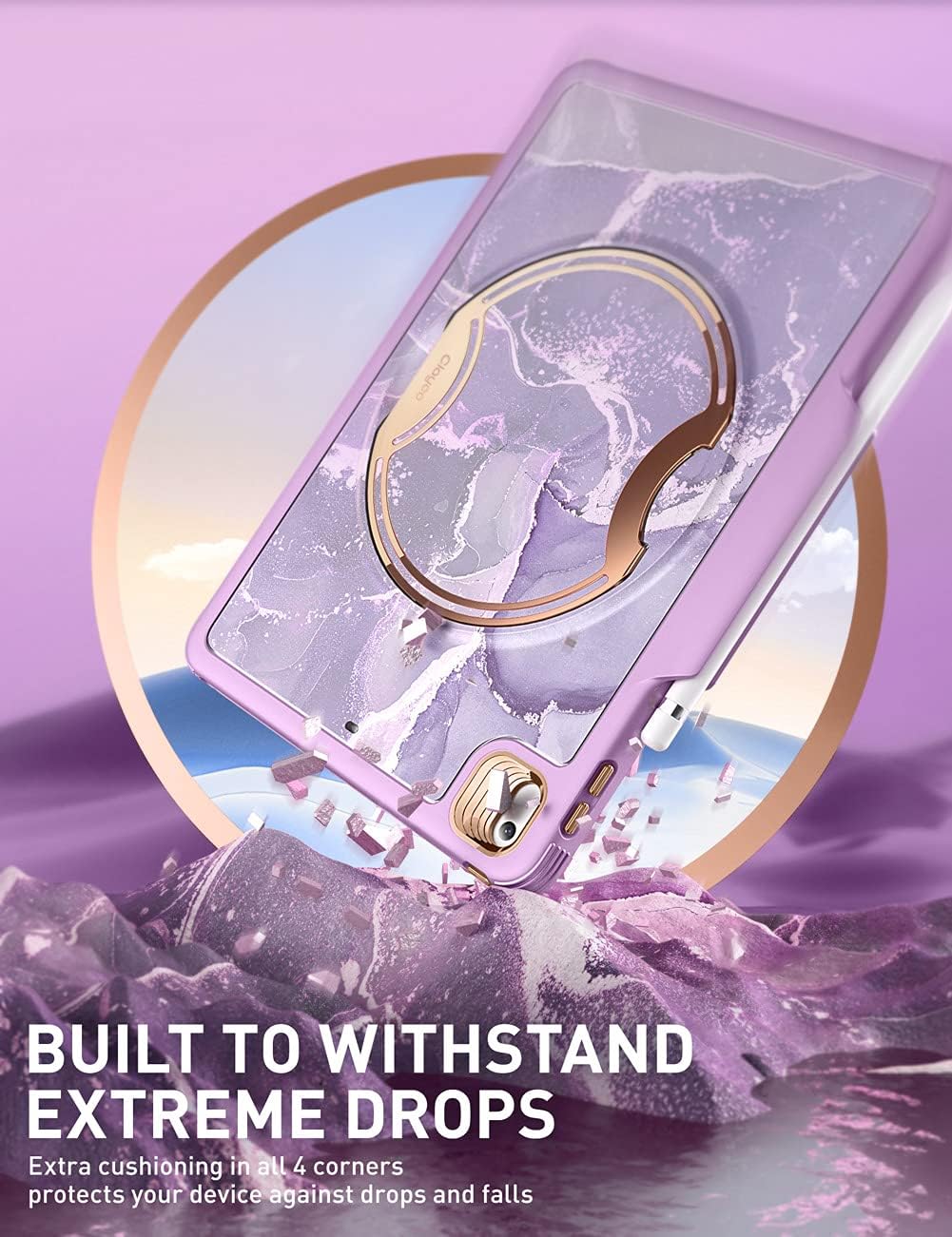 Clayco Nebula Case for iPad 9th/8th/7th Generation Case 10.2 Inch 2021/2020/2019, Multi-Angle Viewing Full Body Stand Cover for iPad 10.2" with Built-in Screen Protector & Pencil Holder, Purple