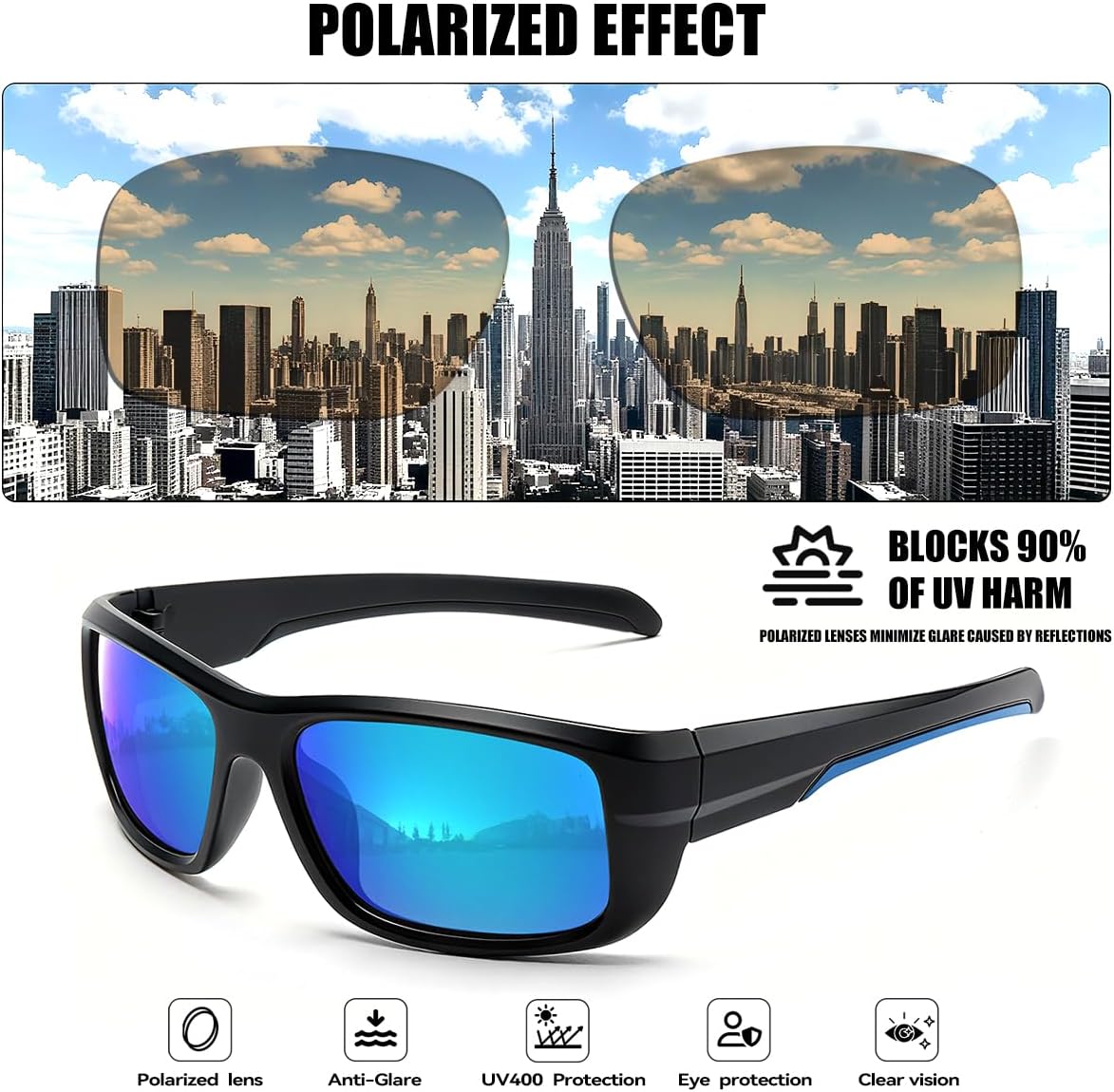 3Pack Polarized Sports Sunglasses for Men, Wrap Around Frame UV400 Goggles Sun Glasses for Cycling Fishing Driving