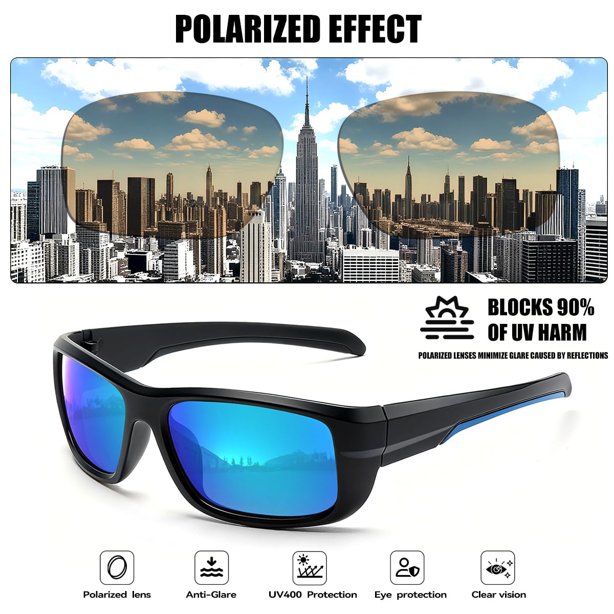 Confezione da 3 occhiali da sole sportivi polarizzati da uomo, montatura avvolgente UV400, occhiali da sole per ciclismo, pesca, guida