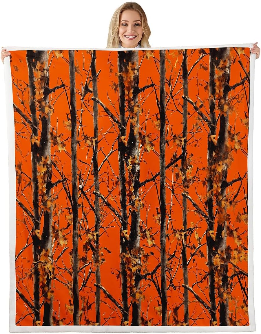 Erosebridal Orange Camo Fleece Bed Blanket Baby 30"X40" Forest Camouflage Sherpa Blanket Rustic Farmhouse Cabin Throw Blanket for Kids Adults Men,Country Woodland Hunting Theme Fuzzy Blanket