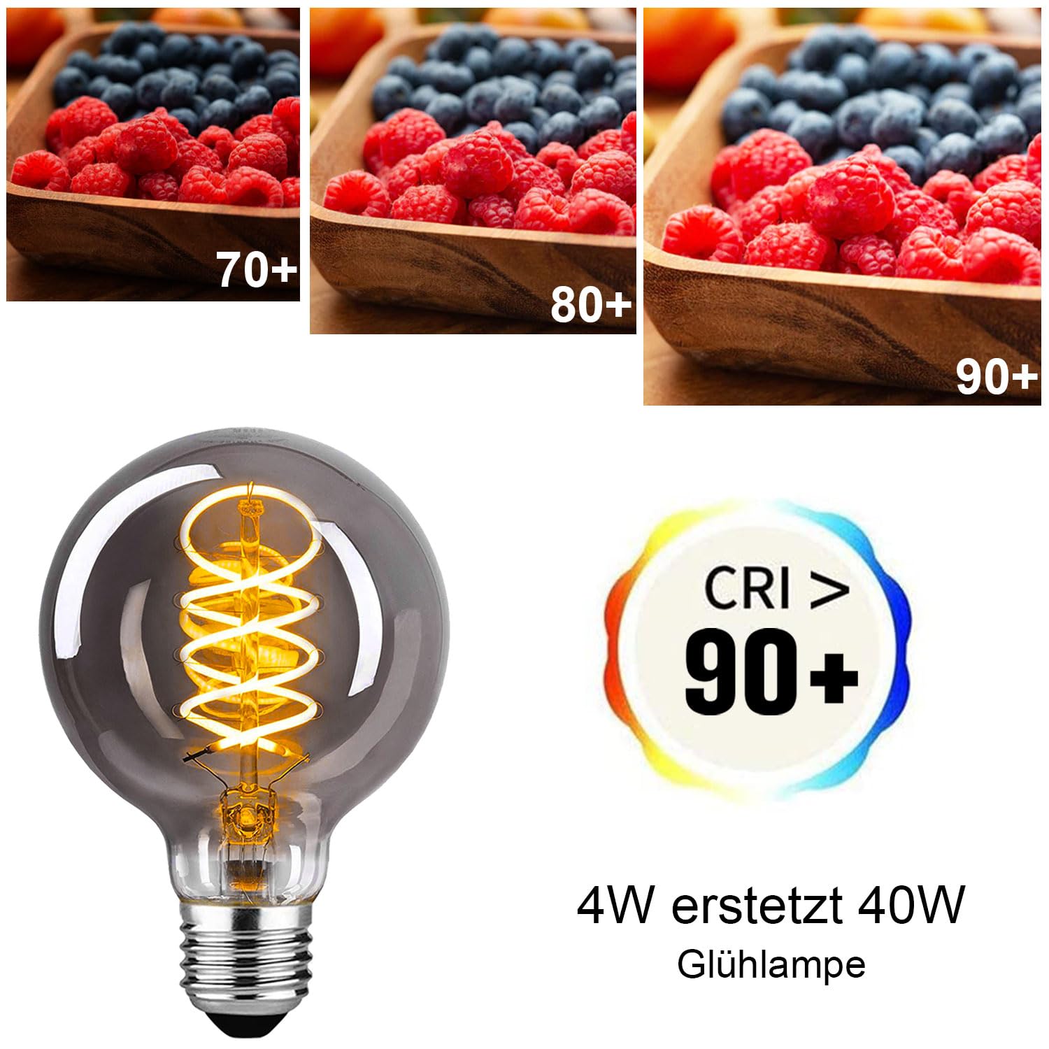 Edison Vintage Glühbirne, E27 LED Vintage Dimmbar 4W G80, E27 LED Warmweiss 2400K Retro Glühbirne Ideal für Nostalgie und Retro Beleuchtung - Rauchgraues Glas - 6 Stück