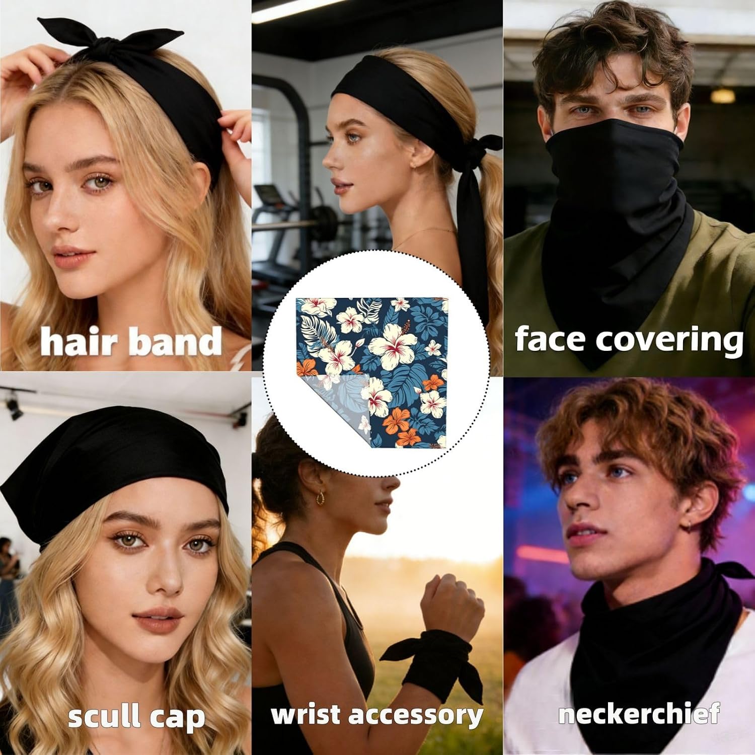 Cooling Bandanas for Men Women Square Hair Scarf 22" x 22" Novelty Headband Hawaii Flower Neckerchief
