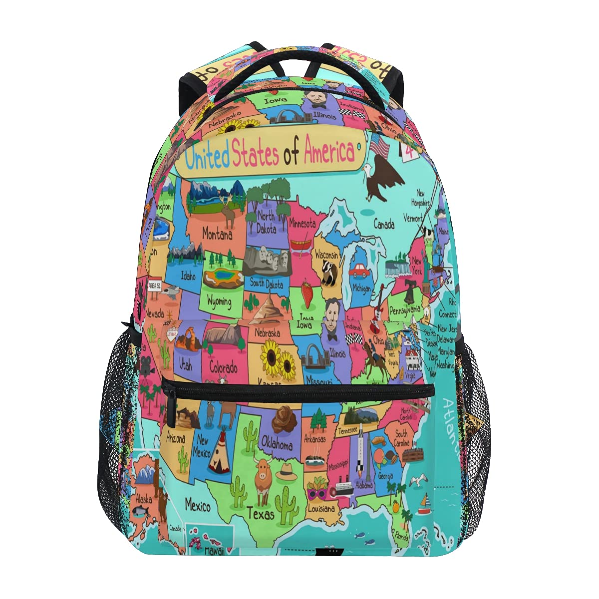 ALAZA United States Map Backpack for Girls Boys Elementary School Bag Kids Bookbag Personalized Travel Daypack 3rd 4th 5th Grade Rucksack Laptop Back