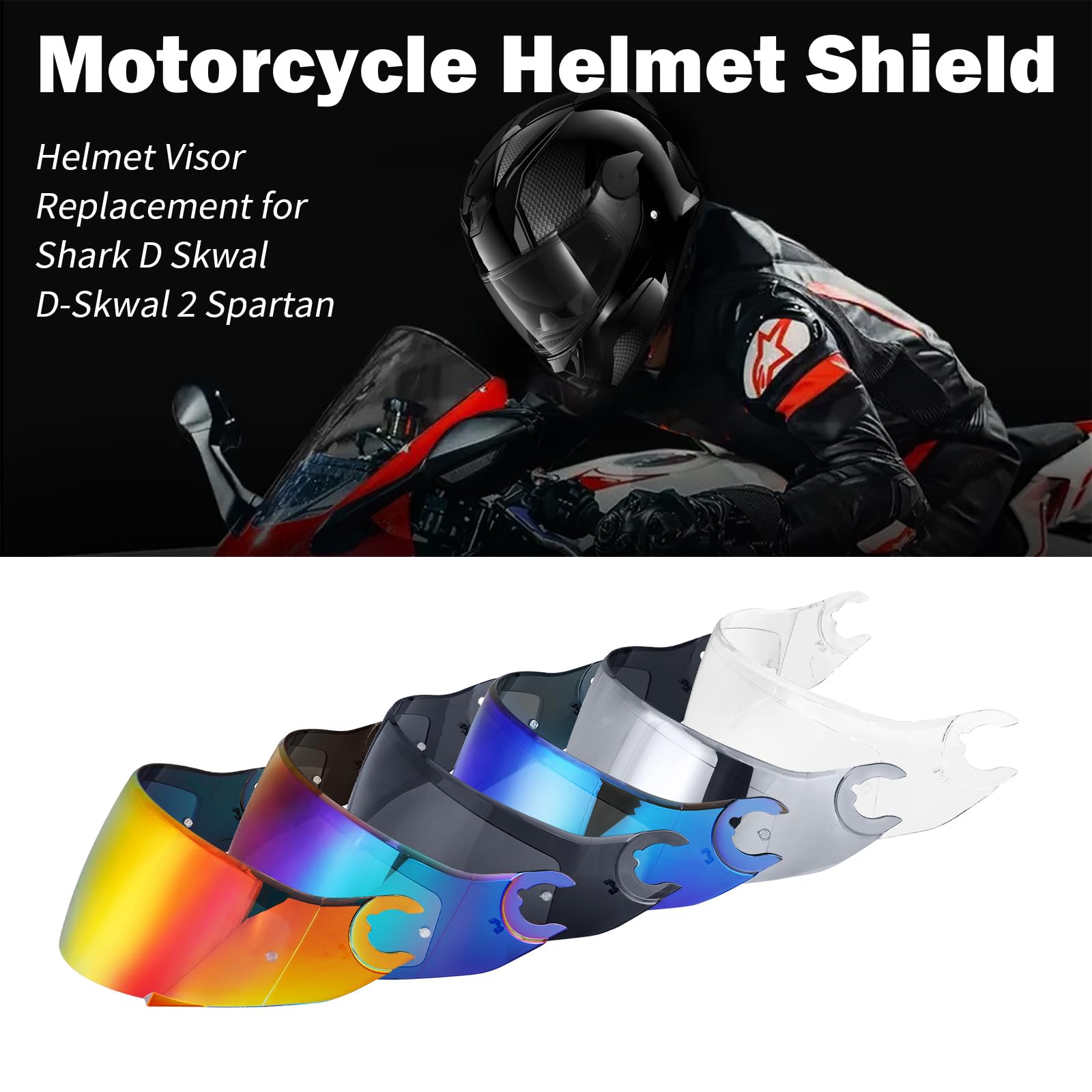 Visiera Casco Moto per Shark Skwal D-Skwal 2 Spartan,Sostituzione della Visiera della Lente del Casco del Parabrezza del Motociclo,Lente Per Visiera Per Casco(Trasparente)