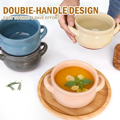 Miniatura 4 de Tazones de sopa de cebolla francesa, cuencos de sopa de 16 onzas con asas, platos de sopa de cerámica para chile, cereales, cereales, tartas de sopa