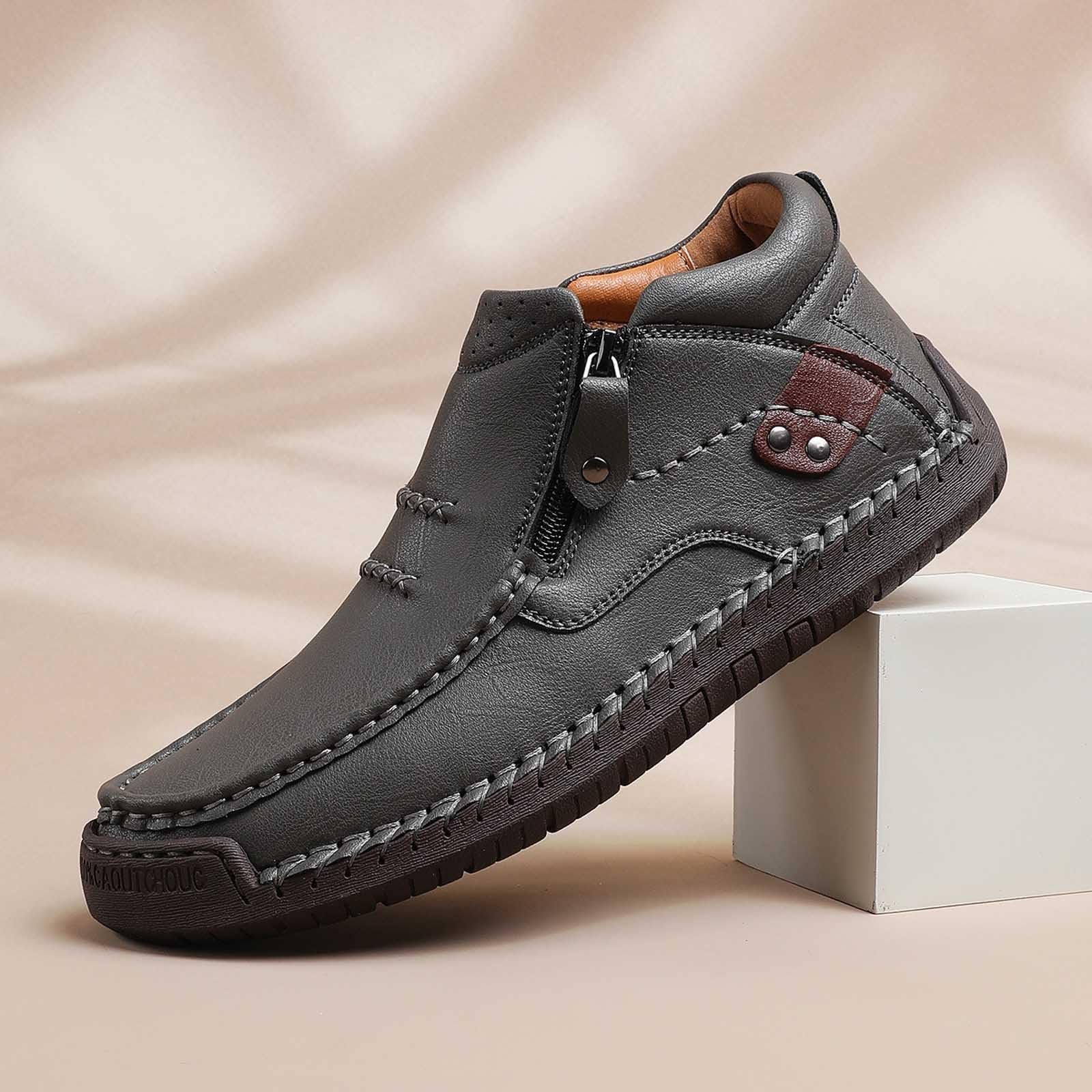 Mokassins Herren Leder - Slipper & Mokassins Für Herren Halbschuhe Leicht Weich Wanderschuhe Lässige mit Seitenreißverschluss Flache Schuhe Slip On Lederschuhe