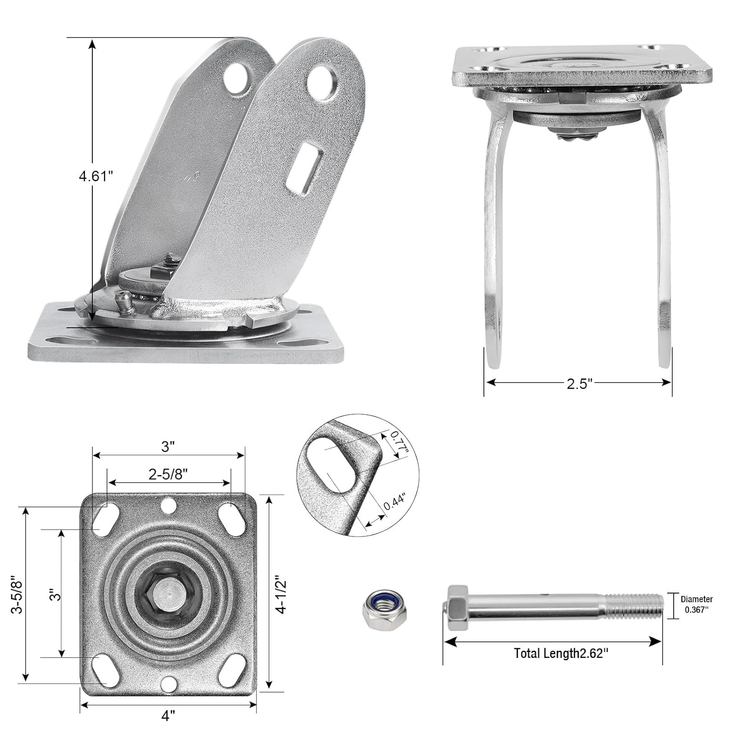 5" x 2" Swivel Caster - Heavy Duty Zinc Plated Steel Frame, 4" x 4 1/2" Plate, 1000 lb Capacity, Replacement Caster Fork for Carts, Furniture, and Industrial Equipment (10 Swivel)
