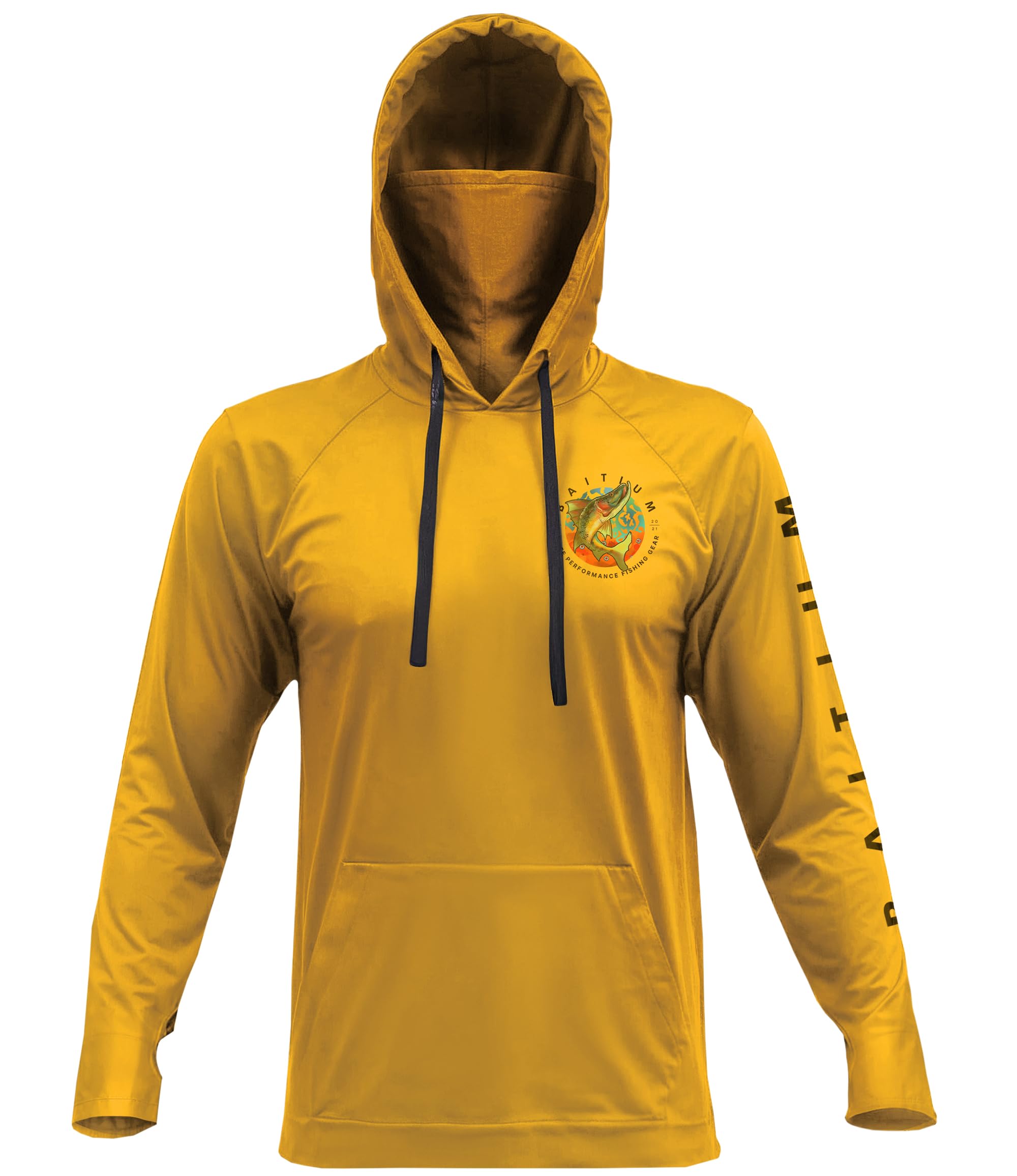 Fishing Shirts for Men,UPF50 Hooded Long Sleeve with Gaiter, Sun Protection Dry Fit Apparel, Cooling Moisture Wicking with Face Mask, Fishing Clothes for Men - Salmon (Large, Yellow)