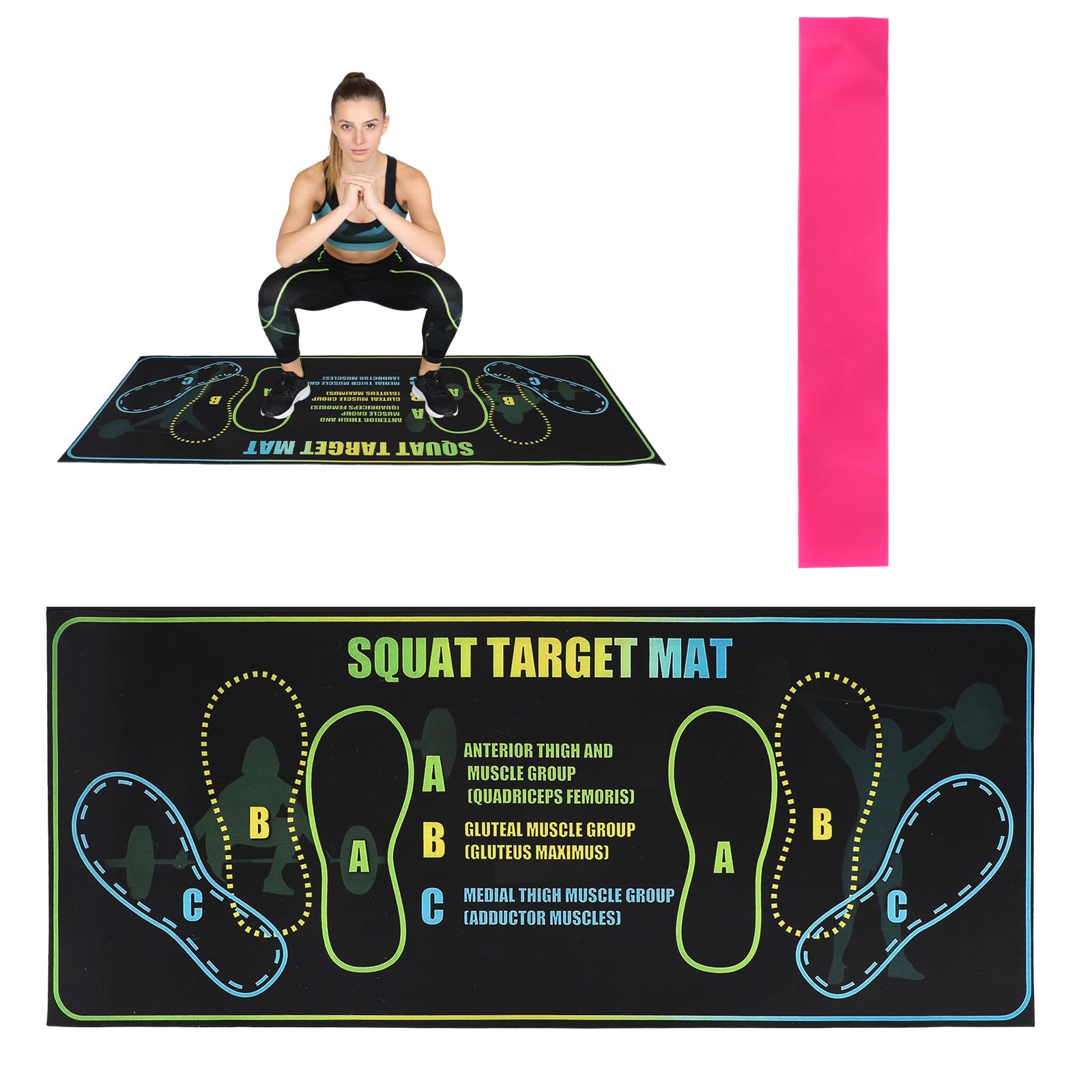 Squat Mat with Foot Position, 80x34cm/31.5x13.38in Large Yoga Workout Non-Slip Exercise Pad for Squat with Resistance Band Training Accessories for Home Gym Fitness Improves Muscle Activation & Safety