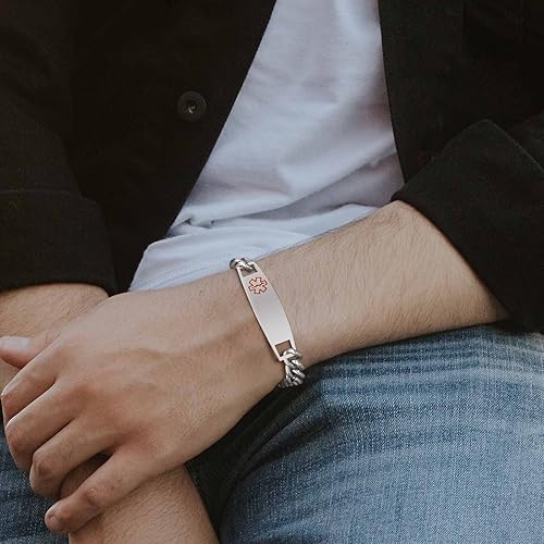 Miniatura 82 de VNOX Pulsera de identificación de alerta médica, pulsera de emergencia de acero inoxidable para hombre y mujer, 7.2/8/8.4 pulgadas *personaliza tu