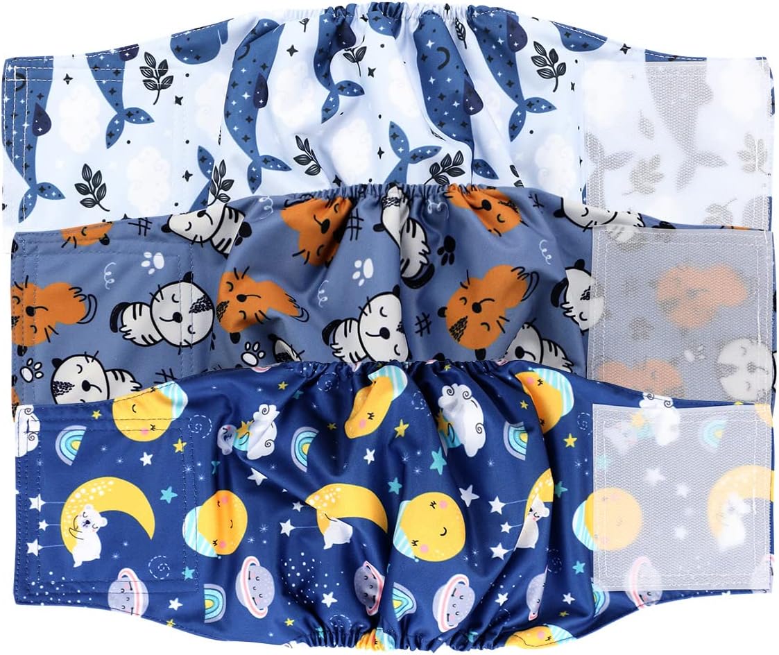 Hi SproutReusable Male Dog Diaper, Washable Dog Belly Band, Durable and Absorbent Cloth Doggie Belly Wrap (Pack of 3)-Dreaming, XL