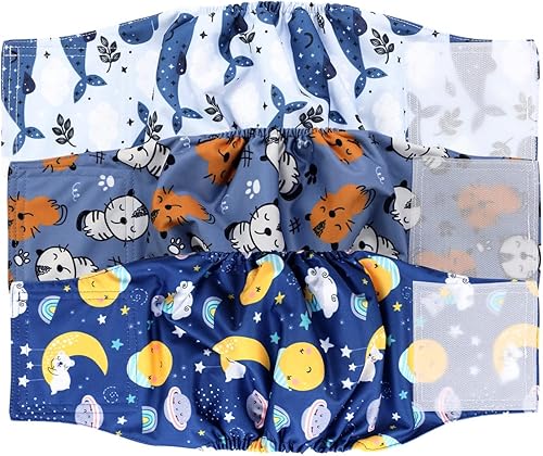 Hi Sprout Pañal reutilizable para perro macho, lavable, tela duradera y absorbente, envoltura para el vientre (paquete de 3), cuadros coloridos, L