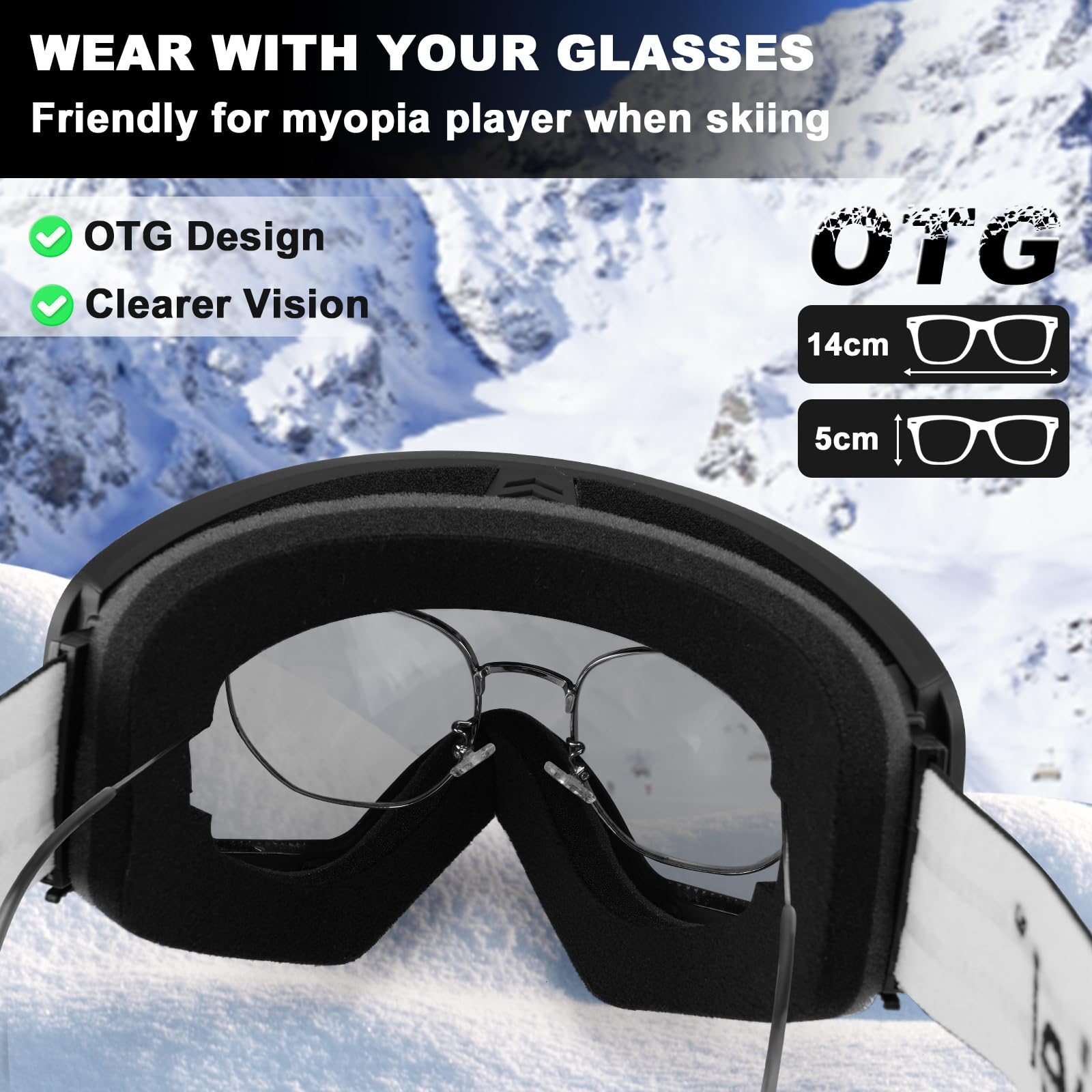 Trusiel Maschera Sci, Occhiali da Sci OTG, Anti Nebbia Anti-UV Maschera da Sci Donna Uomo, Occhiali da Sci Casco Compatibile per Sci Snowboard Sport Invernali