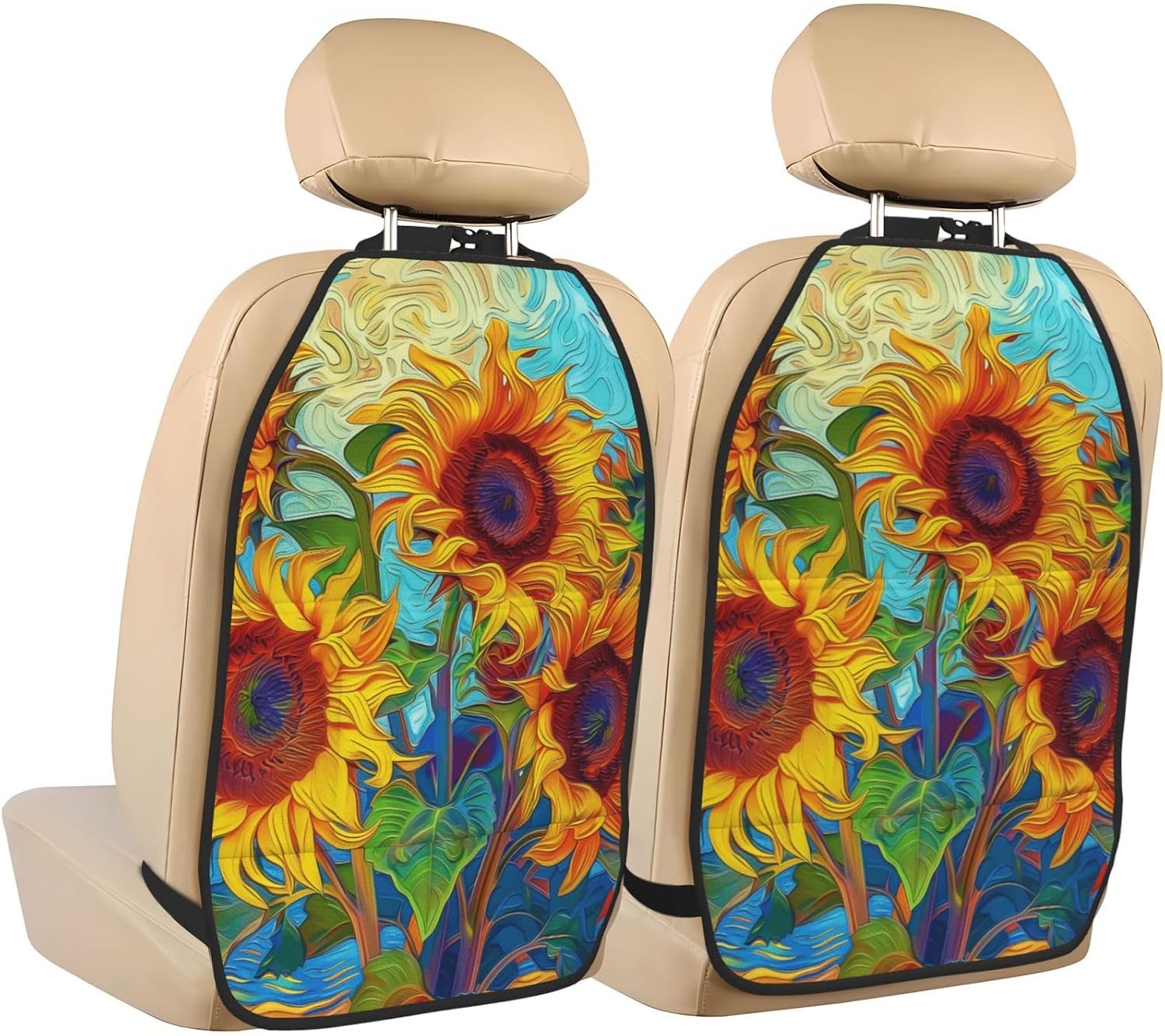 Car Seat Back Kick Protector 2 Pack 18.5x26.4 Inch, Tropical Palm Anti-Kick Pad, Waterproof Oxford Fabric Large Rear Seat Cover for Kids Pets Fits SUV Jeep Truck Sedan