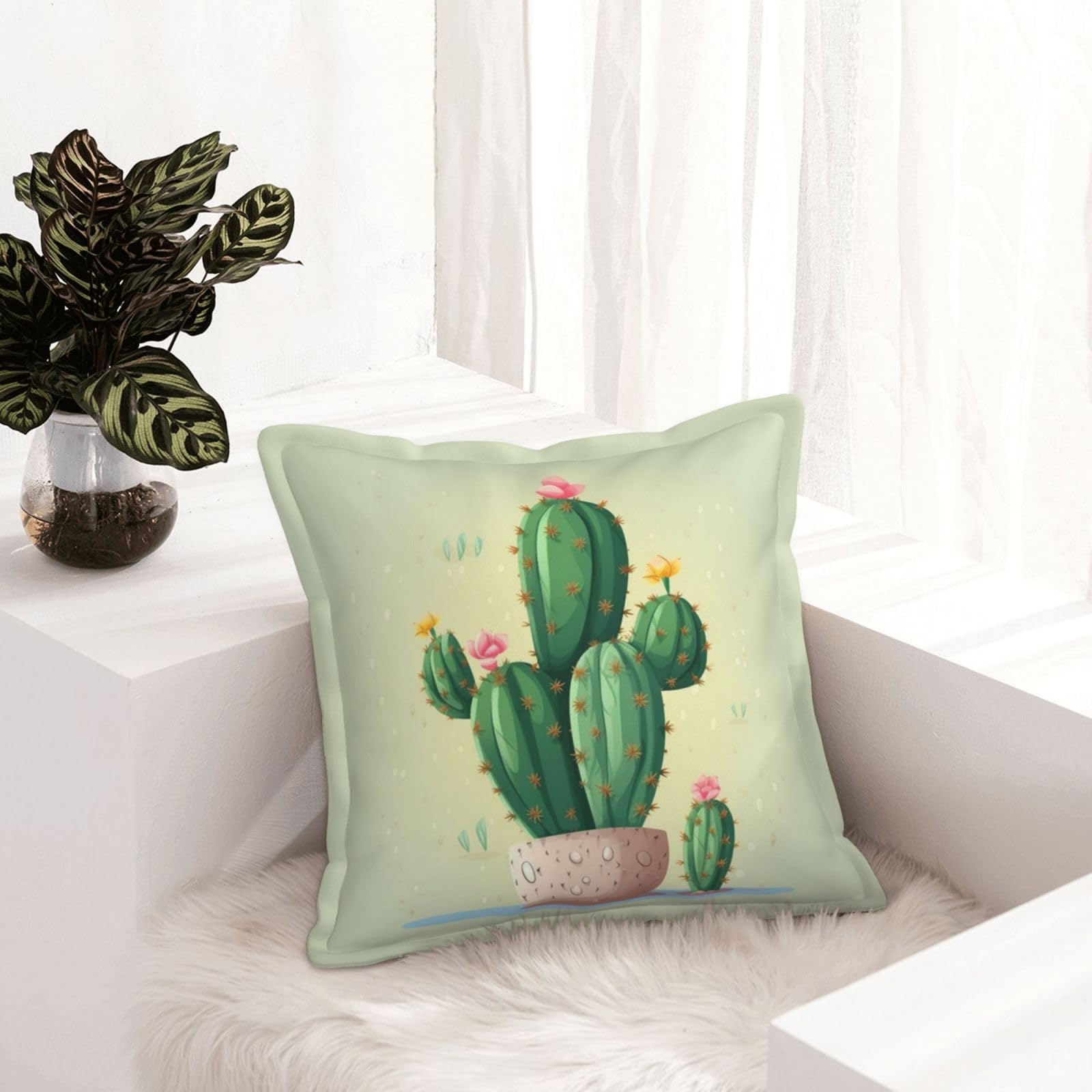 Housses de coussin carrées similicuir 40x40 lot de 2 salon moderne motif cactus