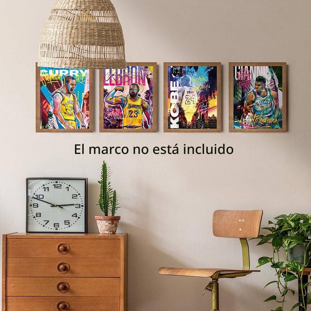 Famosos pósteres de estrellas de baloncesto para pared, 20.3 x 25.4 cm, impresiones en lienzo sin marco, juego de 4, pósteres de baloncesto para decoración de dormitorio de niños