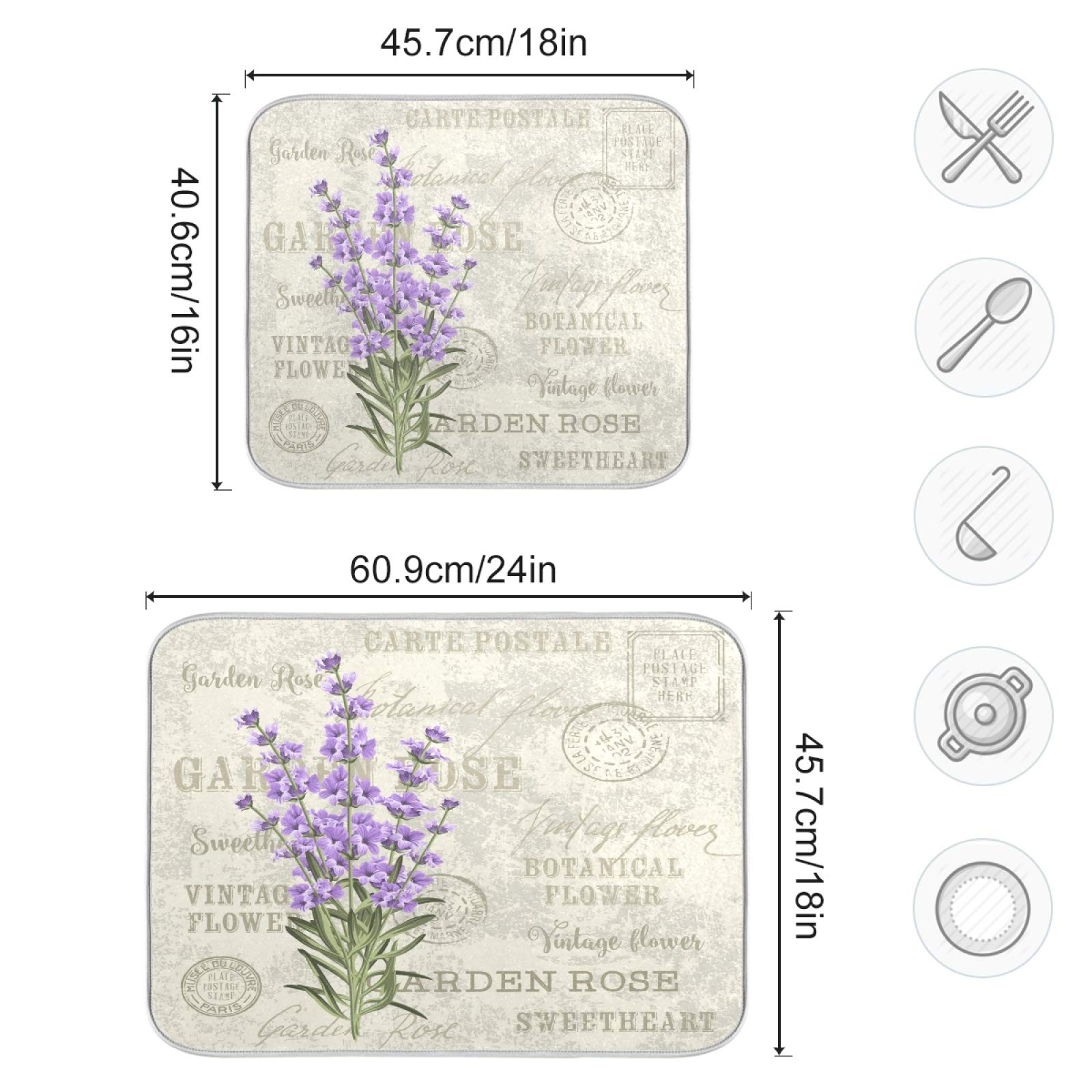 Tappetino Scolapiatti Con Fiori Lavanda - 45.7x61cm, Assorbente E Antiscivolo Per Cucina