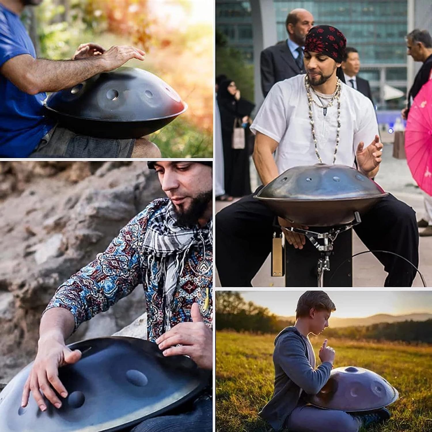 Handpan Drum Instrument 9/10 Notes, 22 Pouces en D Mineur - Tambour à Main en Acier Avec Sac Soft, 2 Maillets, Stand - Pour la Guérison Sonore, Méditation