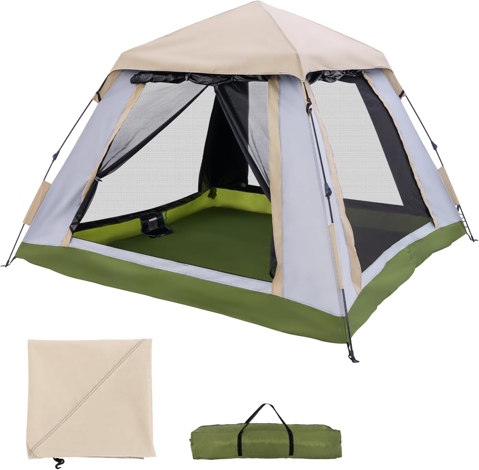 COSTWAY Instant Pop Up Camping Tent for 2-4 Person, Waterproof Family Dome Tent with Removable Rainfly, 2 Mesh Windows, 2 Zippered Doors & Carry Bag, Portable Sun Shelter for Hiking Traveling