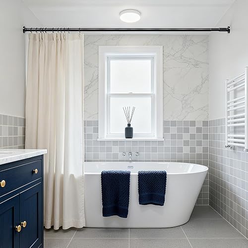 Miniatura 6 de Barra de cortina de tensión de 39 a 173 pulgadas, barra telescópica con un solo clic sin taladrar, barra de cortina negra extra larga para ventanas