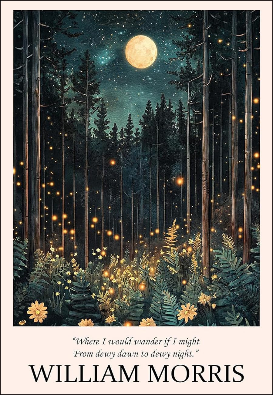 SGFGAD FHYWQ William Morris Poster Scenery Color Prints《Forest and Moon》Modern Wall Art Picture by William Morris Canvas Painting For Home Decor 50x70cm Unframed