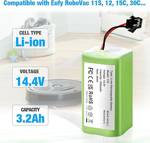 Miniatura 2 de Powerextra - Batería de repuesto compatible con Eufy RoboVac 11 11S 11S MAX 30 15C 15T 12 35C Ecovacs Deebot N79S DN622