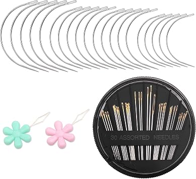 Premium Curved Leather Needles Kit - Assorted Sharp Needles 4 Sizes with Threaders for Leather Repair & Art Crafts