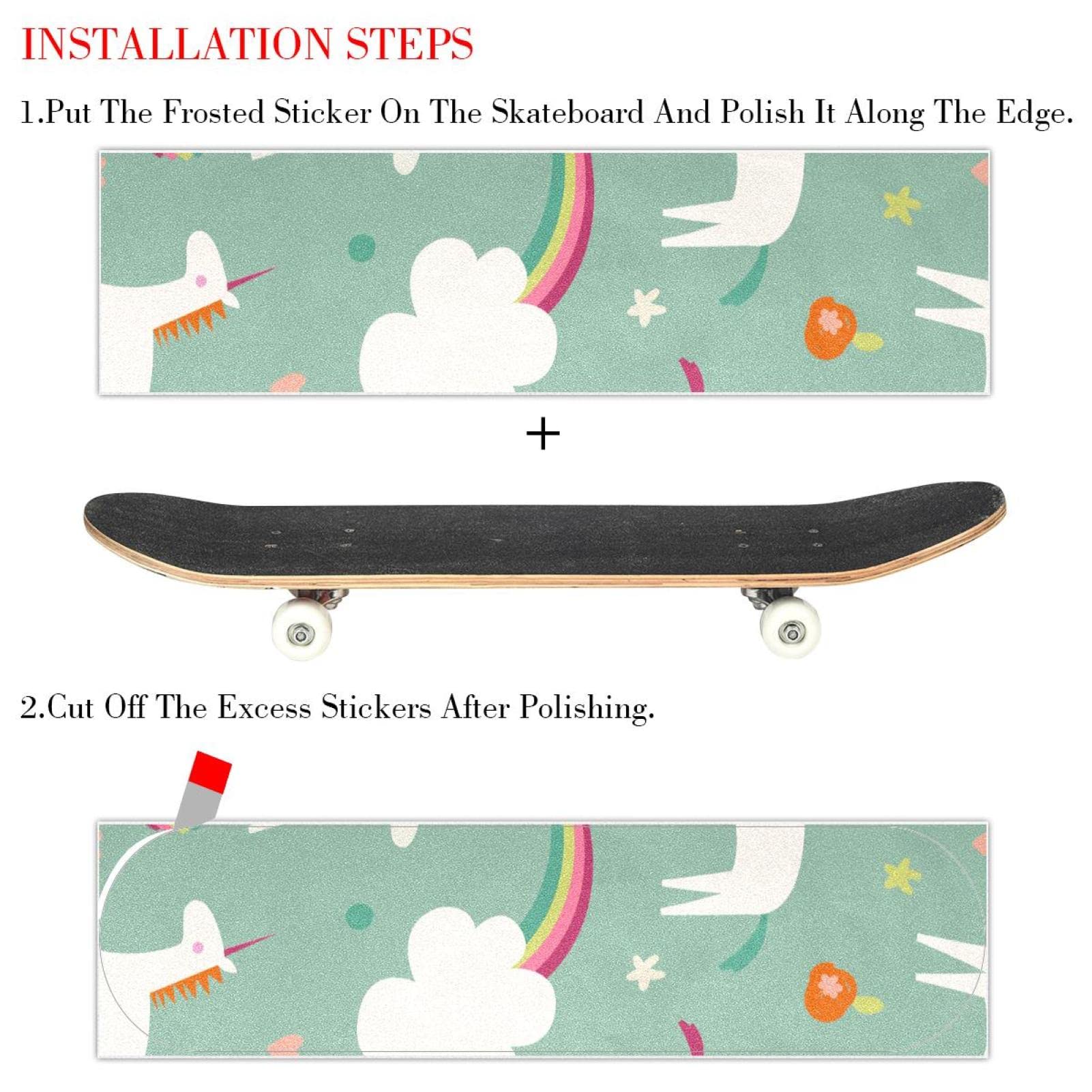 Unicorns Rainbow Lot de 2 feuilles de papier abrasif pour planche de skateboard et longboard