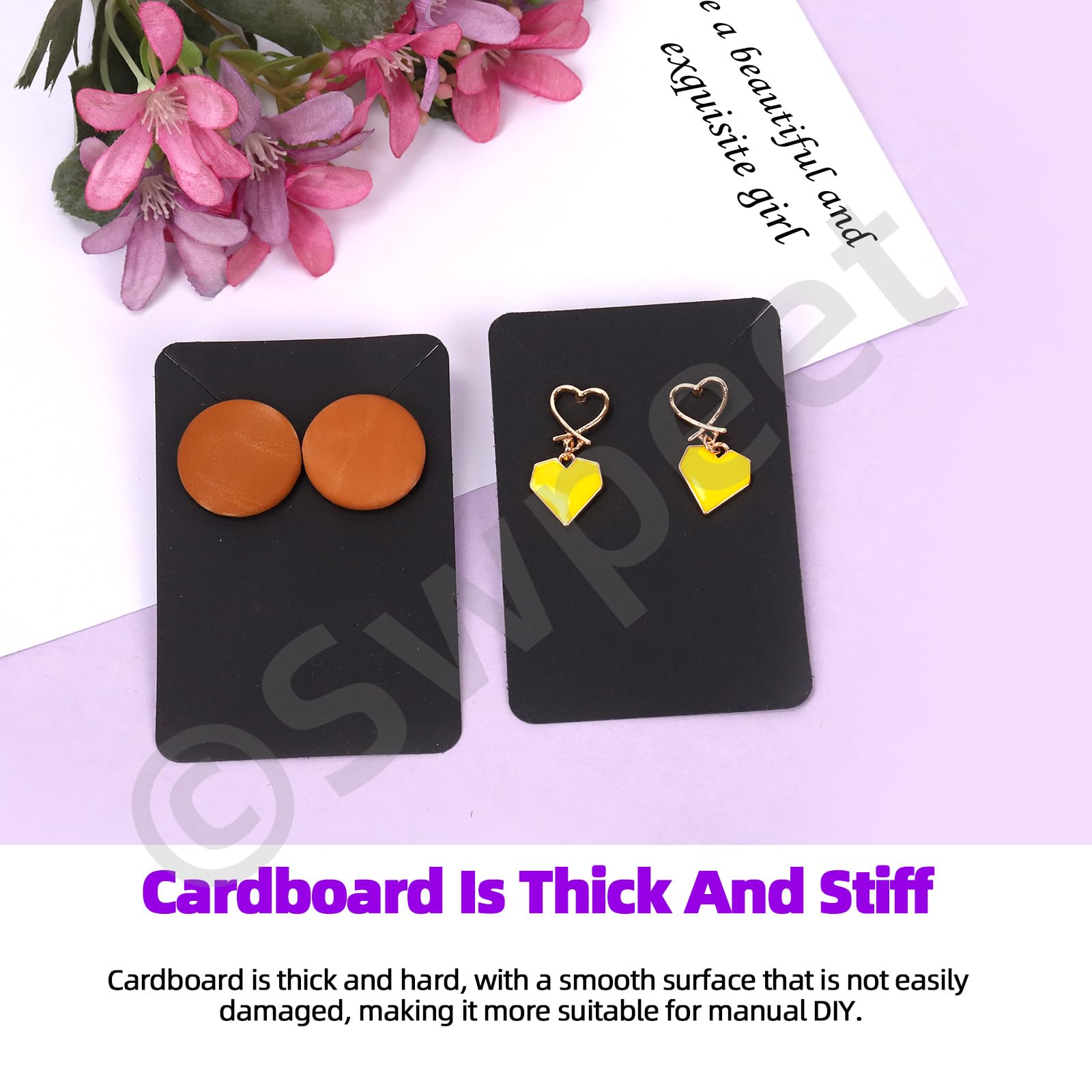 Swpeet 300Pcs Black Earring Display Cards Assorment Kit, 100Pcs 3,5 x 2,4 Zoll Square Earring Holder Cards mit 100 Silikon Ohrring Backs und Self-Seal Bags für Ohrringe Halskette Schmuck Display