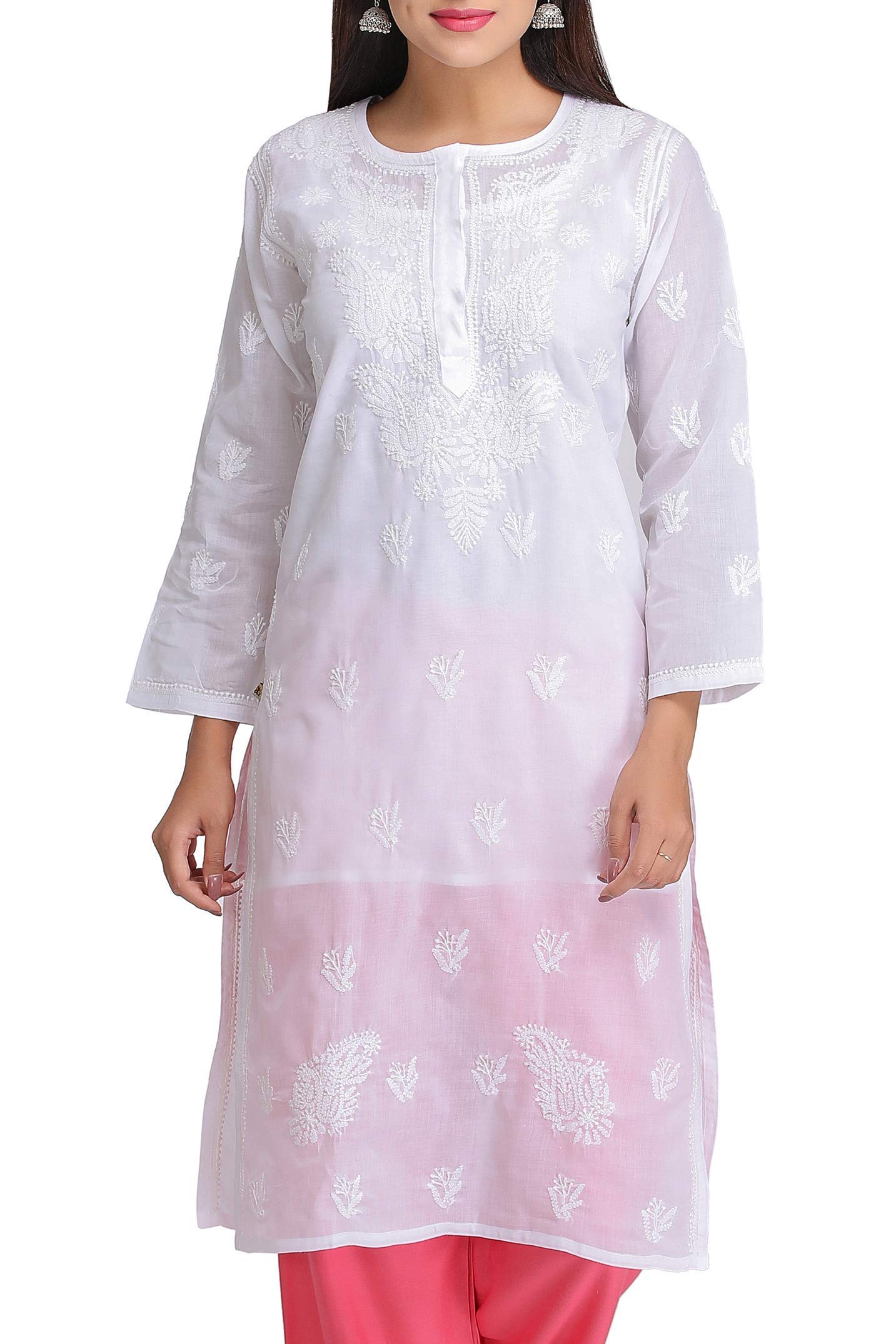 AdaHand Embroidered Indian Chikankari Women's Pure Cotton Kurta Kurti A231437