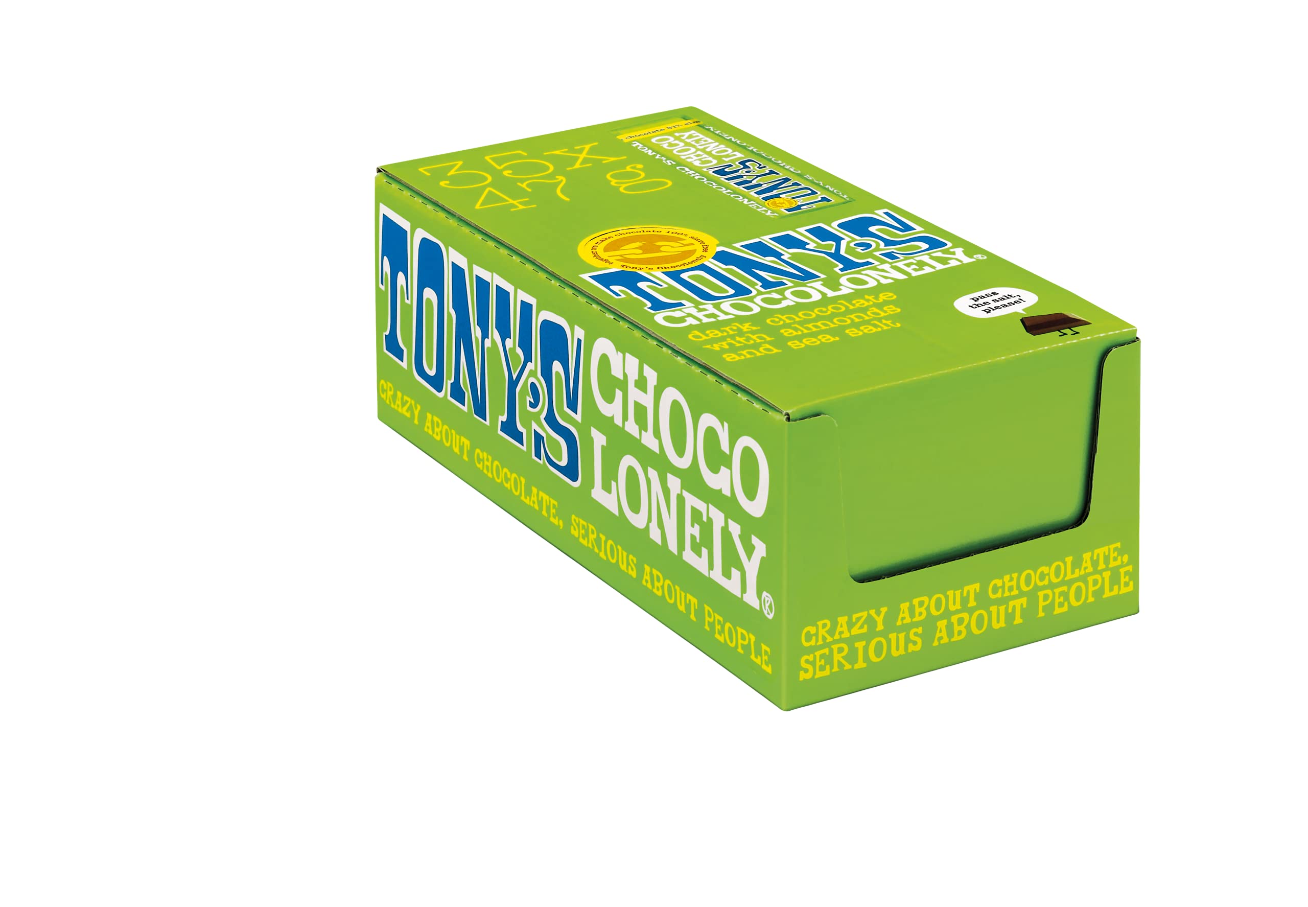TONY'S CHOCOLONELY - Zartbitterschokolade mit Mandeln & Meersalz 35x47 g Riegel - Fairtrade Schokoriegel mit bissfesten Mandeln & Meersalz, ideal für unterwegs. Ohne Palmöl, hergestellt in Belgien