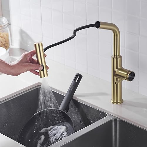 Miniatura 2 de TRUSTMI - Grifo de cocina con rociador extraíble, grifo de fregadero de barra de un solo agujero, montaje en cubierta, 3 funciones, grifo de cocina