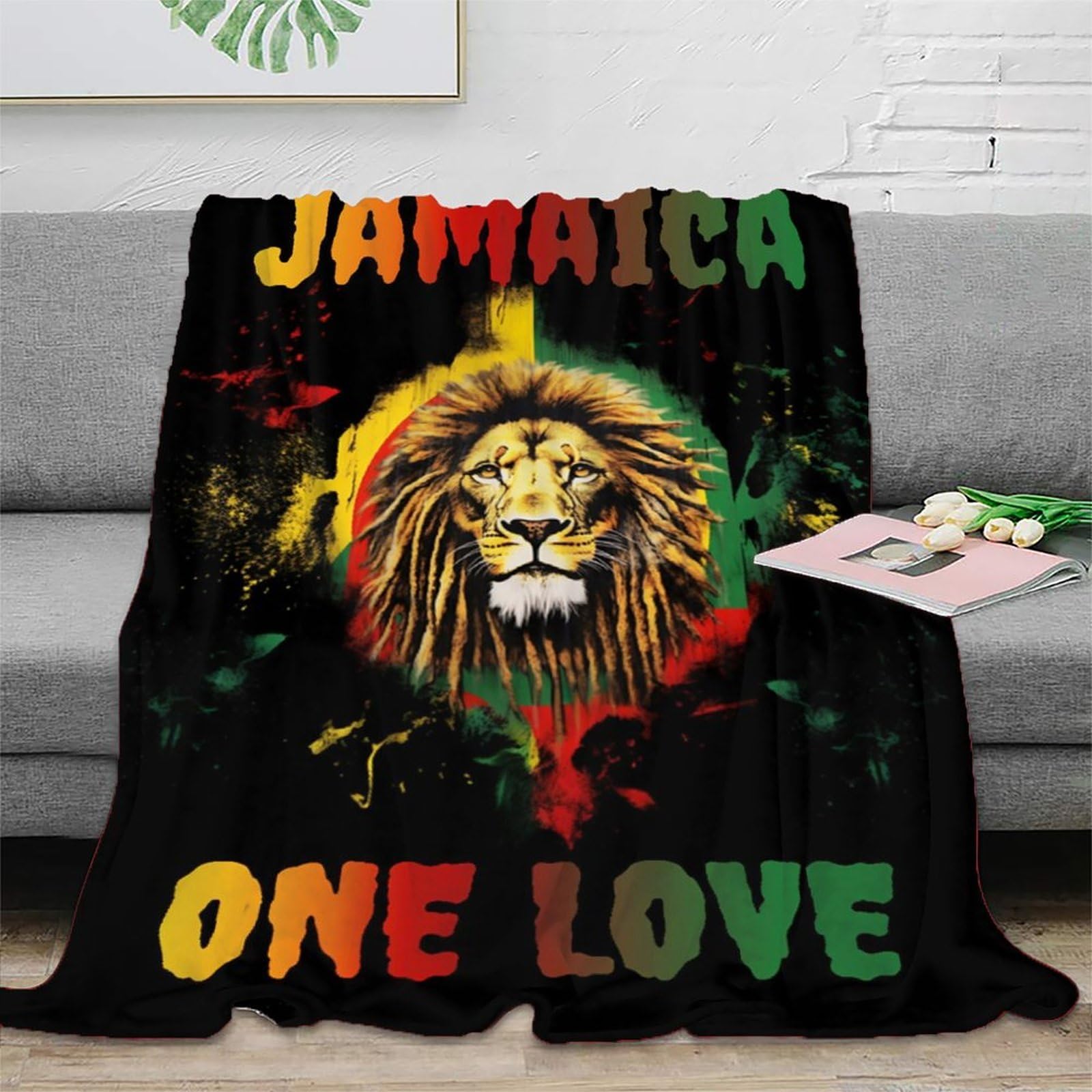 Couverture lion 3d rasta plaid de salon microfibre 150x200cm