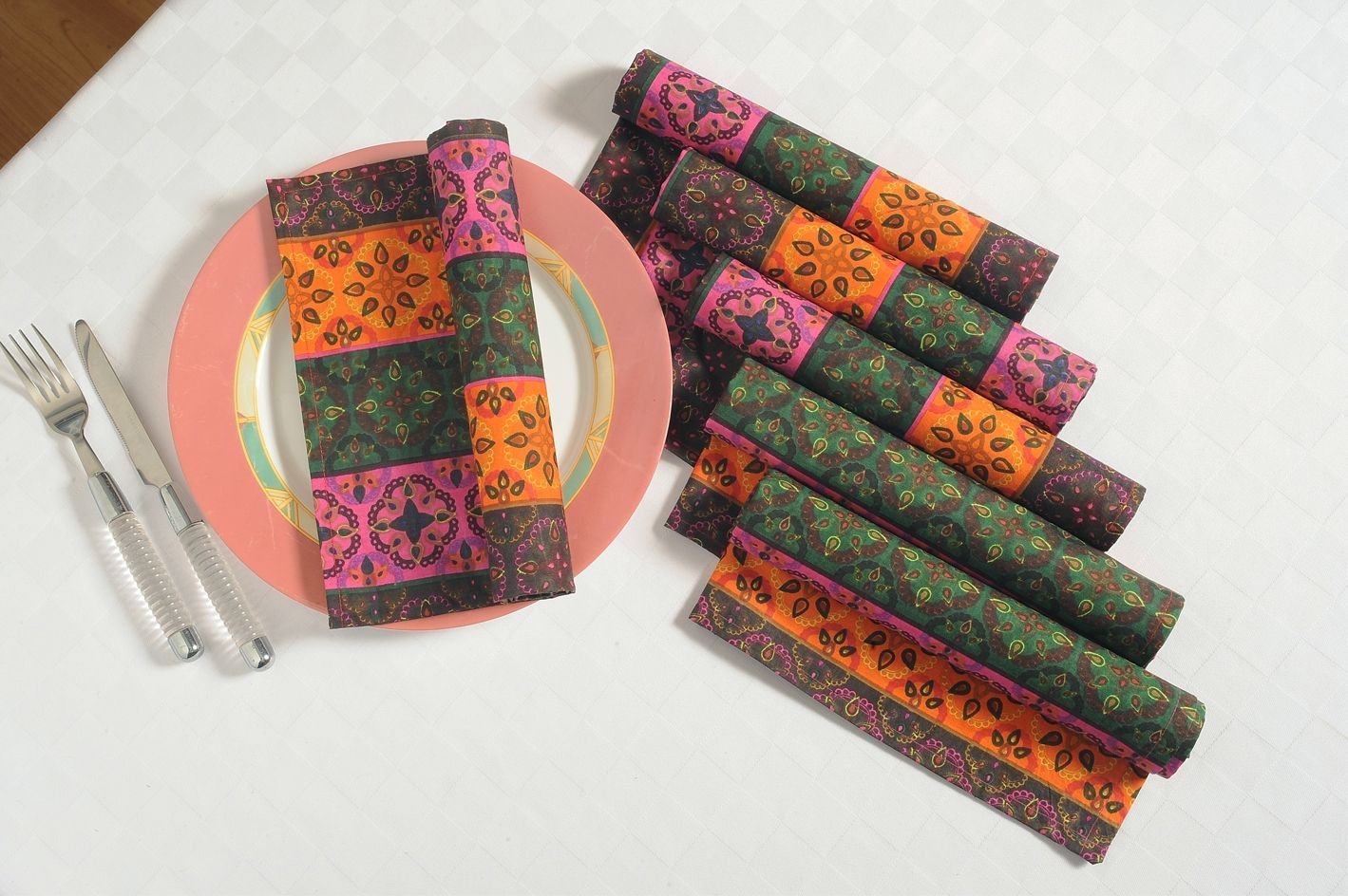 ShalinIndia Cotton Floral Print Multi Colored Dinner Napkins Cloth Set of 6 Table Linens 20 x 20 inches for Kitchen Dining Table