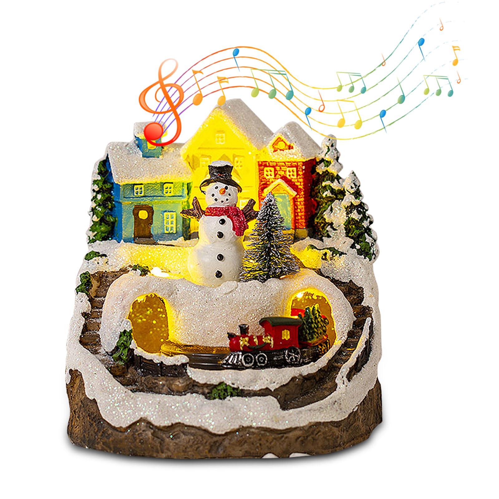 GAESHOW Christmas Village Houses, Resin Christmas Snow Scene Village House with LED Lights, Xmas Mini Resin House, Led Christmas Village Scene For Xmas Holiday Home Party (01)