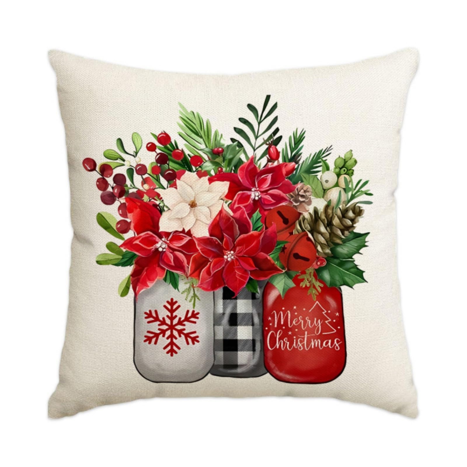 Cushion Covers 40cm x 40cm Red Plants Pillowcase with Invisible Zipper,Decorative Throw Pillows Cover Thickened linen fabric sSfa Cushions Cover,for Home Décor, Bedroom & Sofa