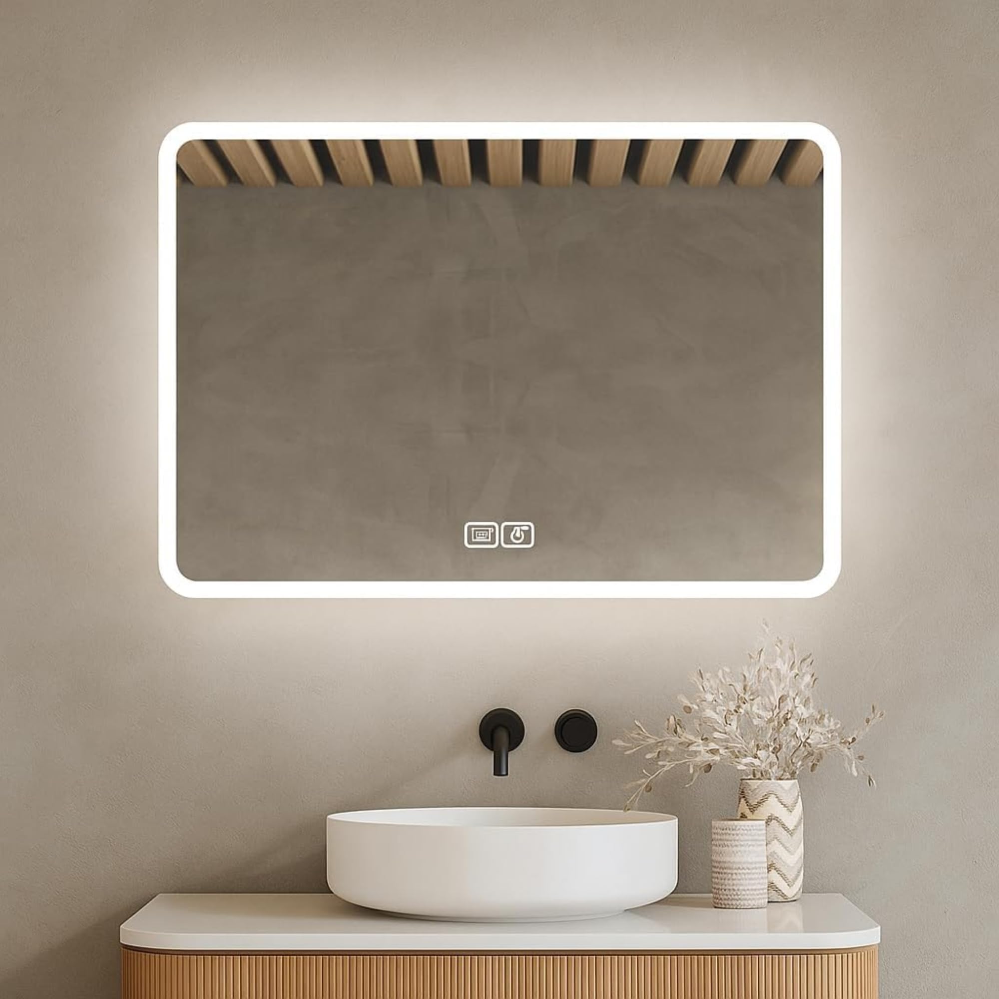 Bayt LED Badspiegel mit Beleuchtung 52x75cm - 3 Farb dimmbarer LED Badspiegel | Anti-Beschlag Illuminierter Wandspiegel | Moderner rechteckiger Wandspiegel für das Badezimmer