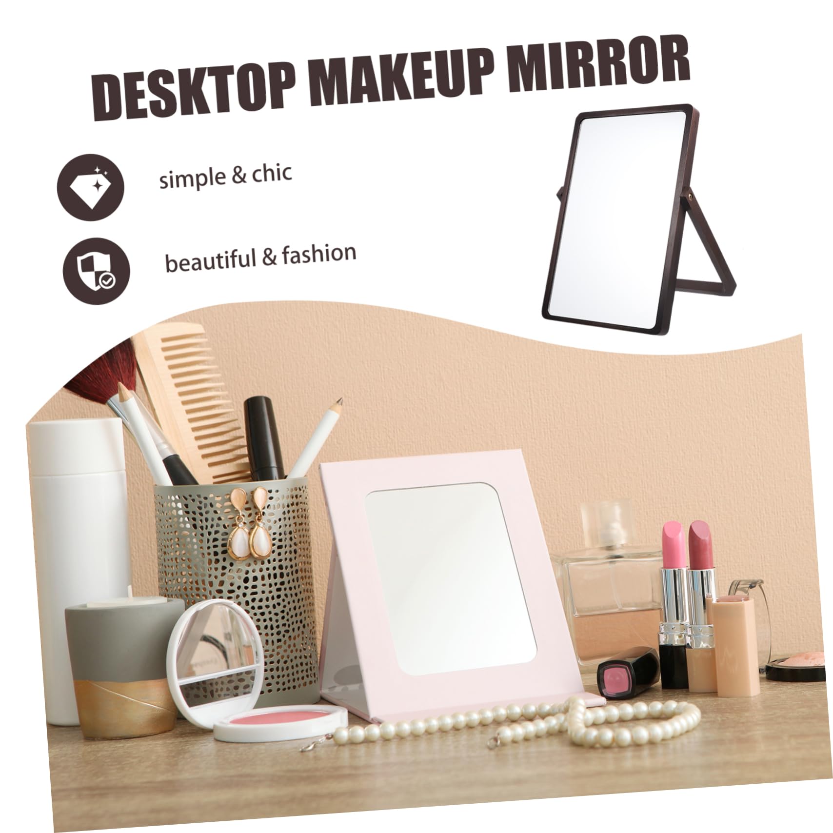 Espejo de Maquillaje de Escritorio de Madera Espejo de Tocador Hogar Plegable para Maquillaje el Dormitorio