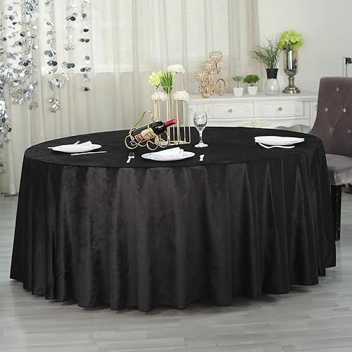 Miniatura 4 de Tableclothsfactory Mantel redondo negro de 120 pulgadas, mantel de terciopelo de alta calidad para bodas, fiestas, banquetes y eventos